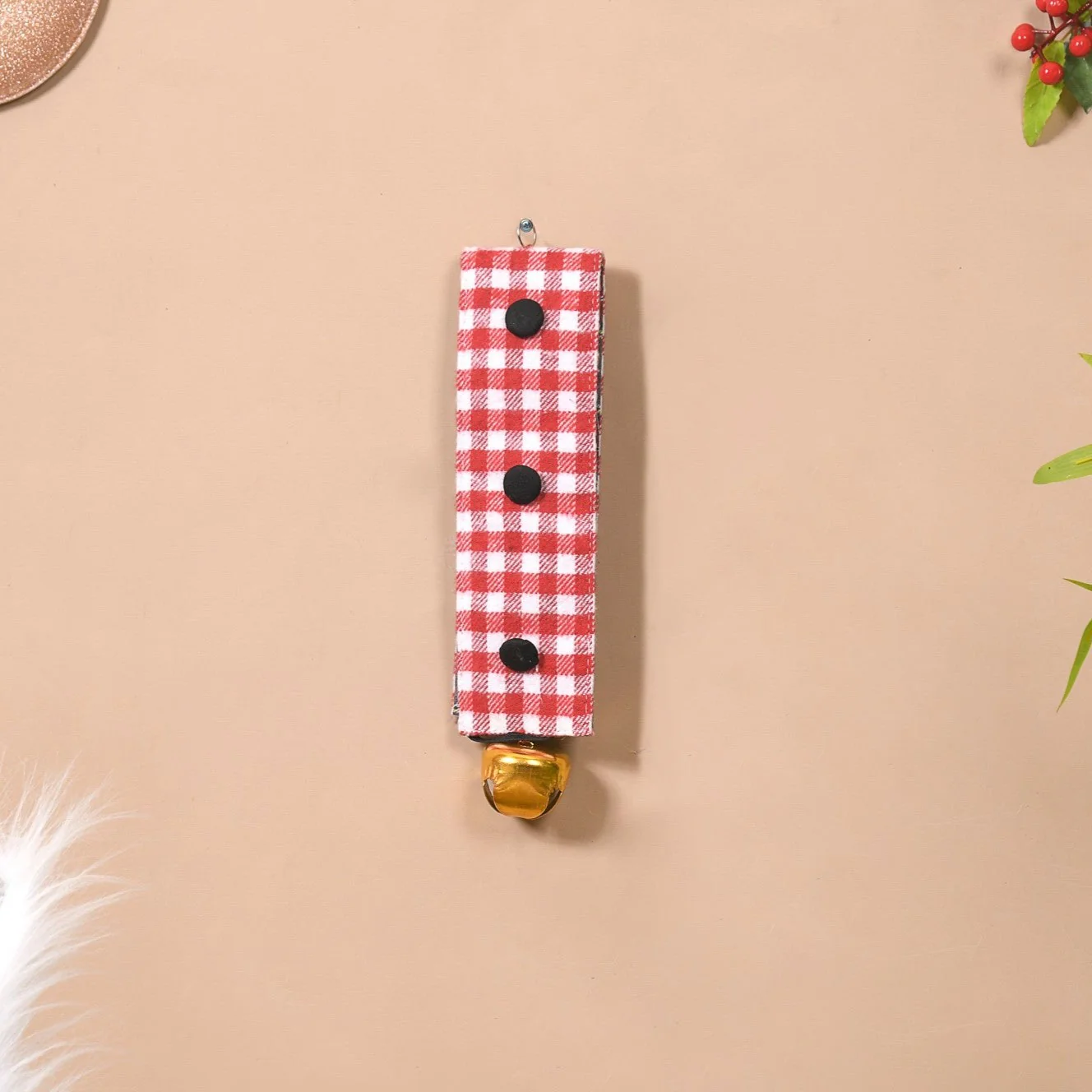 Plaid Christmas Bell Hanging Decor Double Sided Red - Image 5