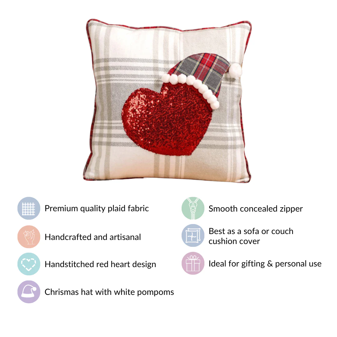 Christmas Heart Plaid Cushion Cover 16x16 Inch - Image 4
