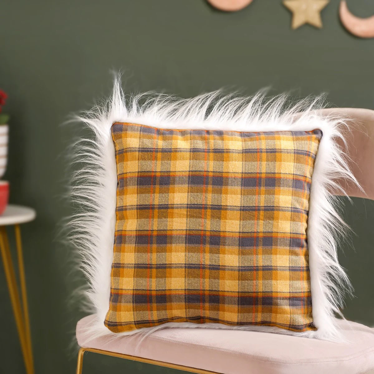 Plaid Fur Double Sided Cushion Cover 16x16 Inch - Image 2