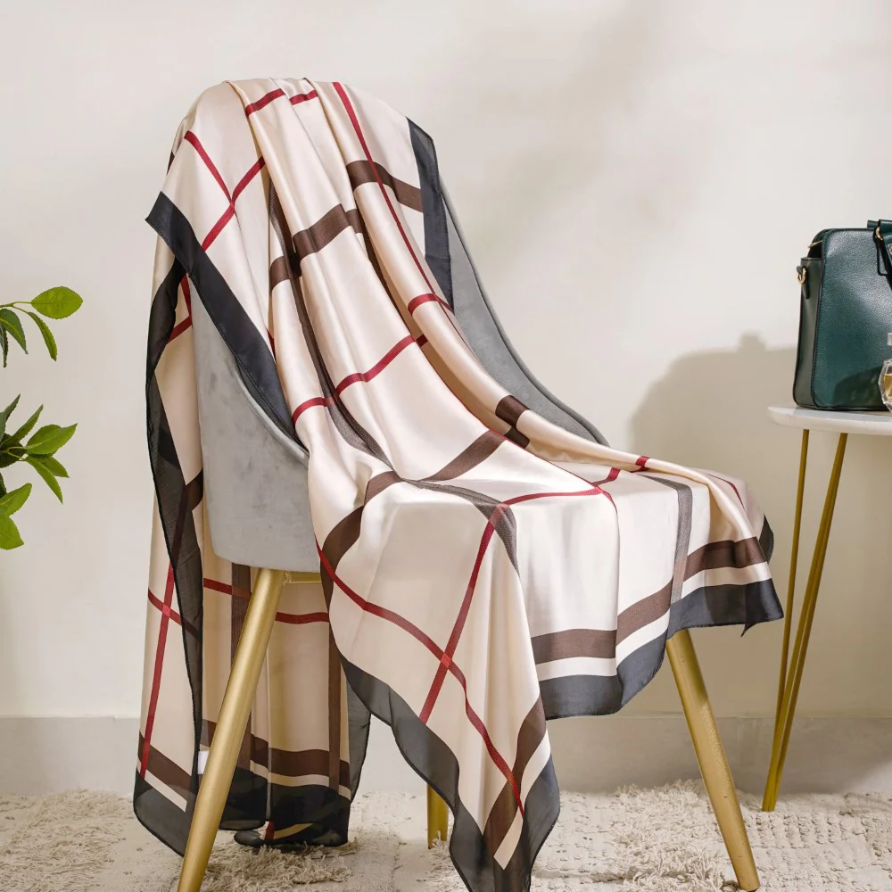 Plaid Modern Check Scarf Beige - Image 3