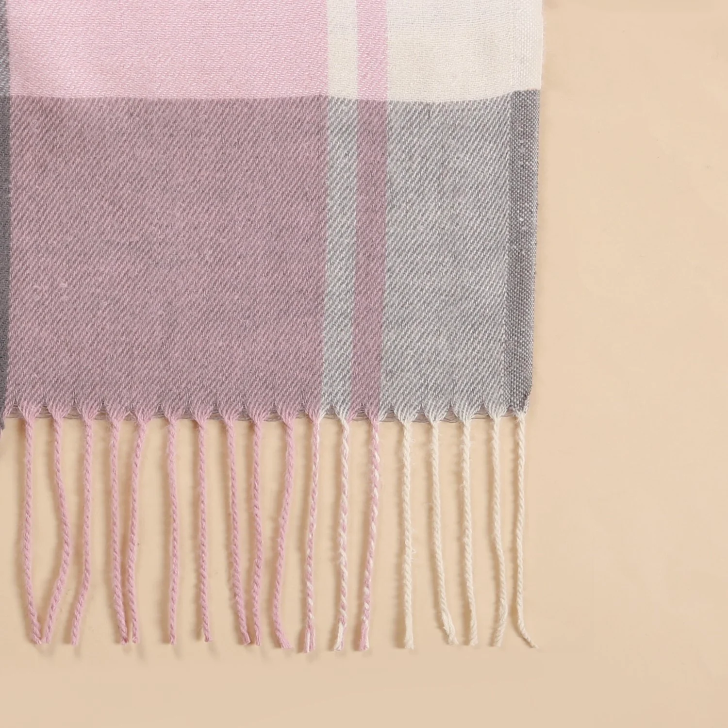 Plaid Pink And Grey Blanket Scarf - Image 6
