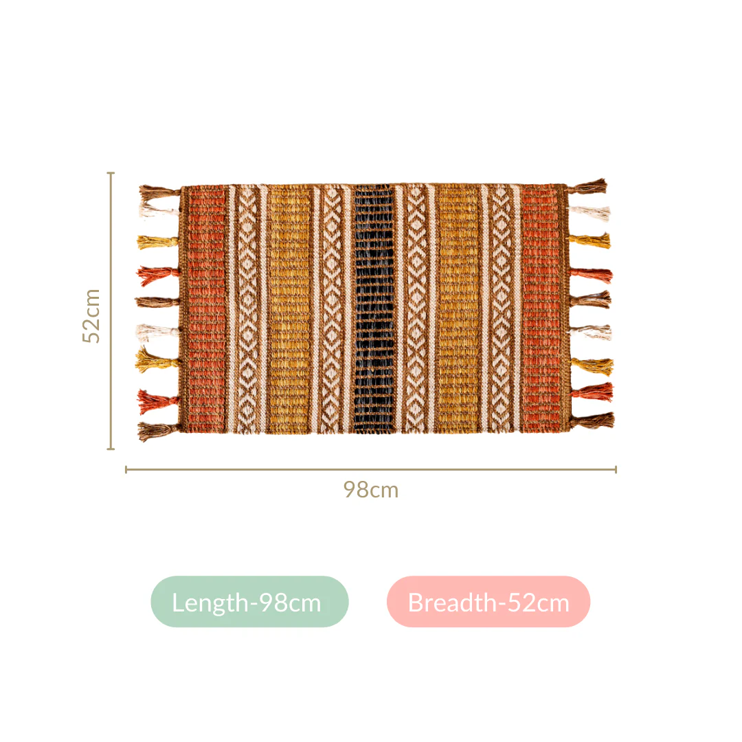 Plain Weave Kilim Design Handcrafted Cotton Mat 38x20 Inch - Image 4