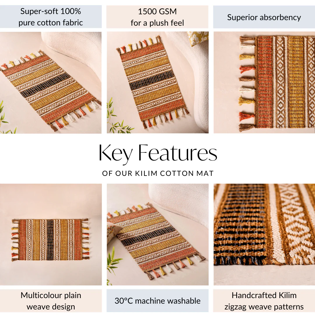Plain Weave Kilim Design Handcrafted Cotton Mat 38x20 Inch - Image 5