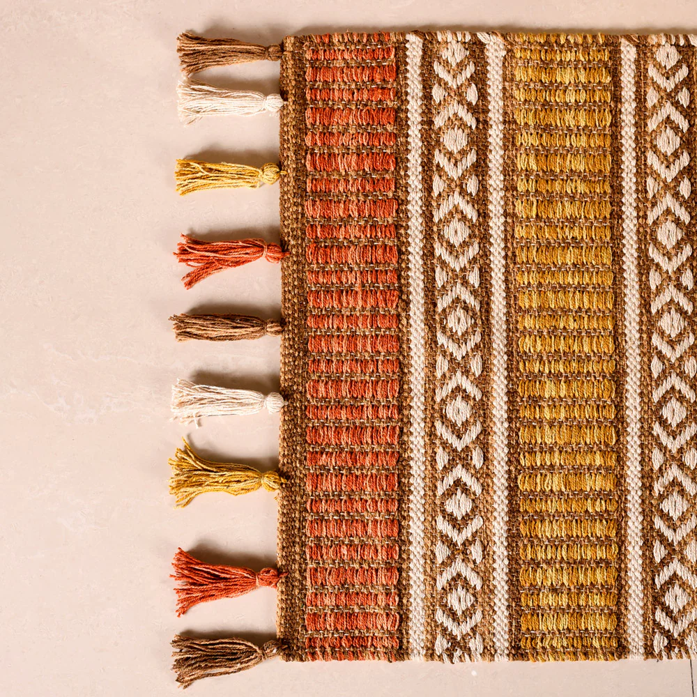 Plain Weave Kilim Design Handcrafted Cotton Mat 38x20 Inch - Image 8