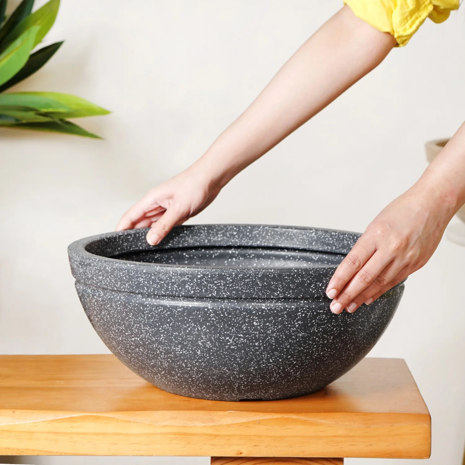 Planterra Granite Black Round Lotus Planter 15x7 Inch - Image 3