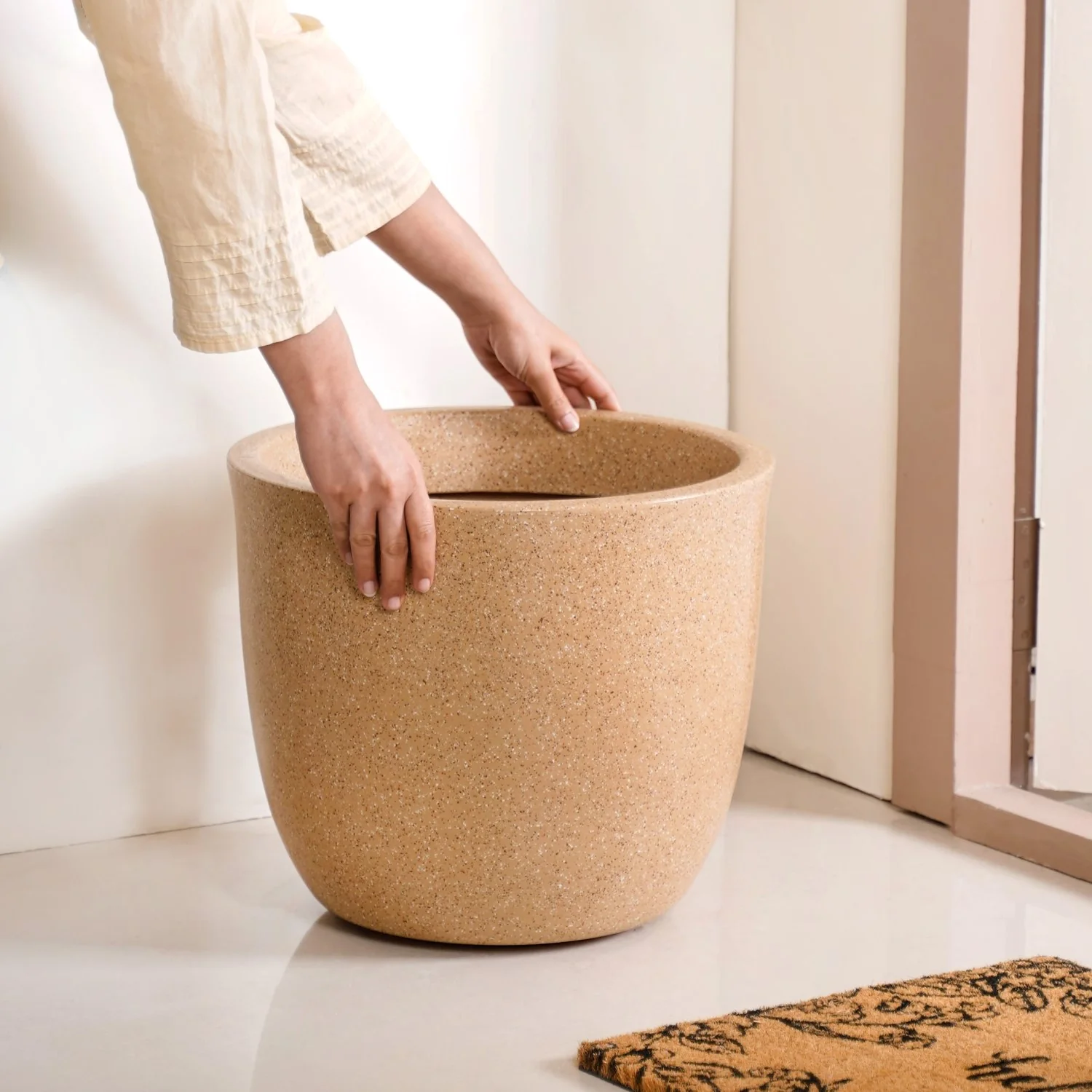Planterra Large Beige Planting Pot 15x14 Inch - Image 2