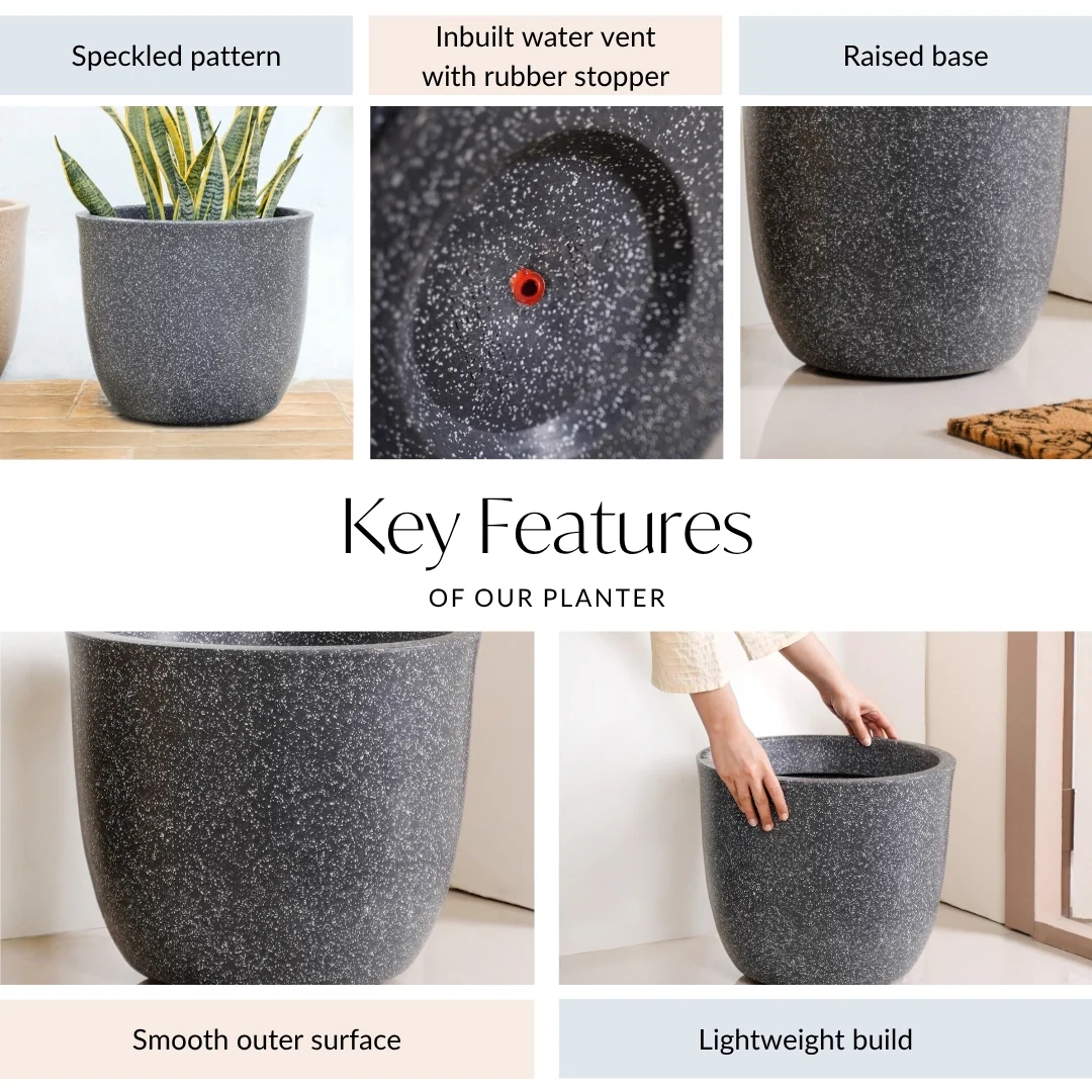 Planterra Large Charcoal Grey Planting Pot 15x14 Inch - Image 4
