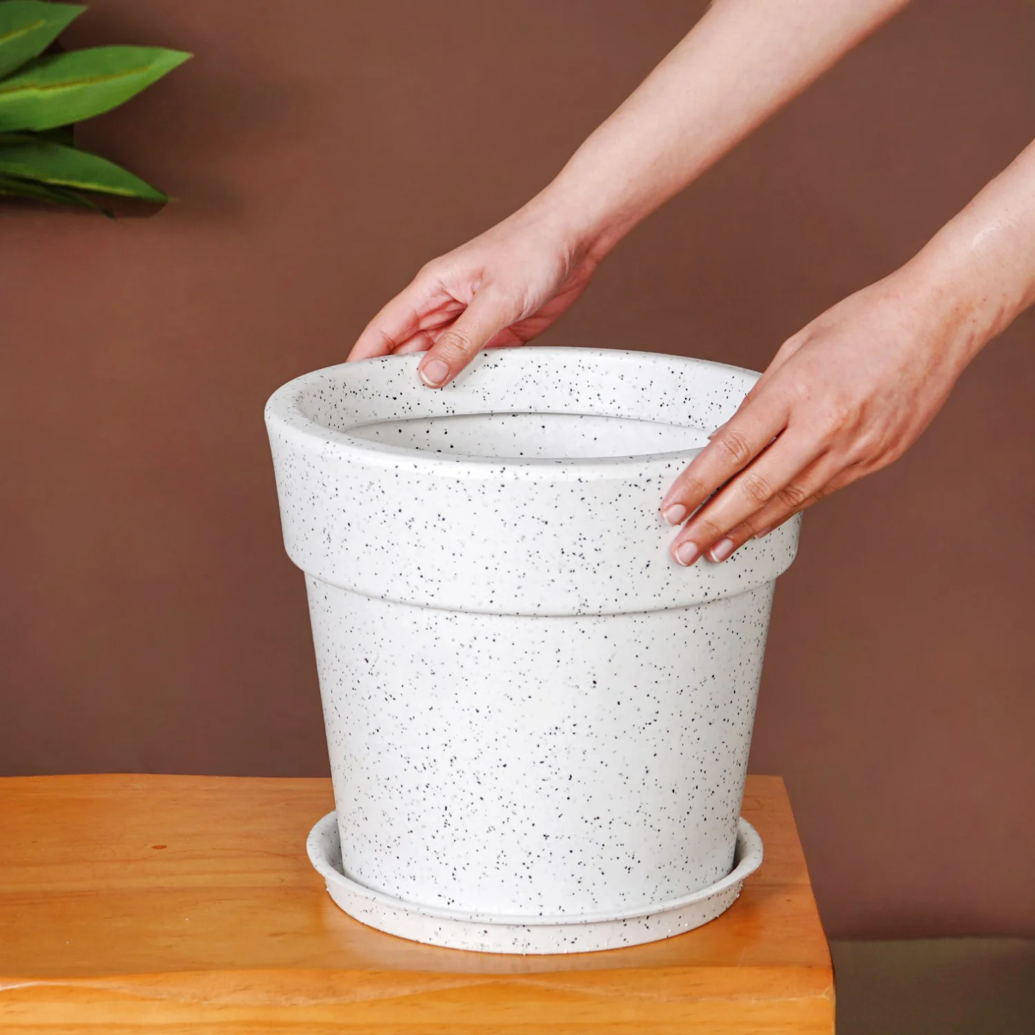 Planterra White Planter With Plate 10x9 Inch - Image 3