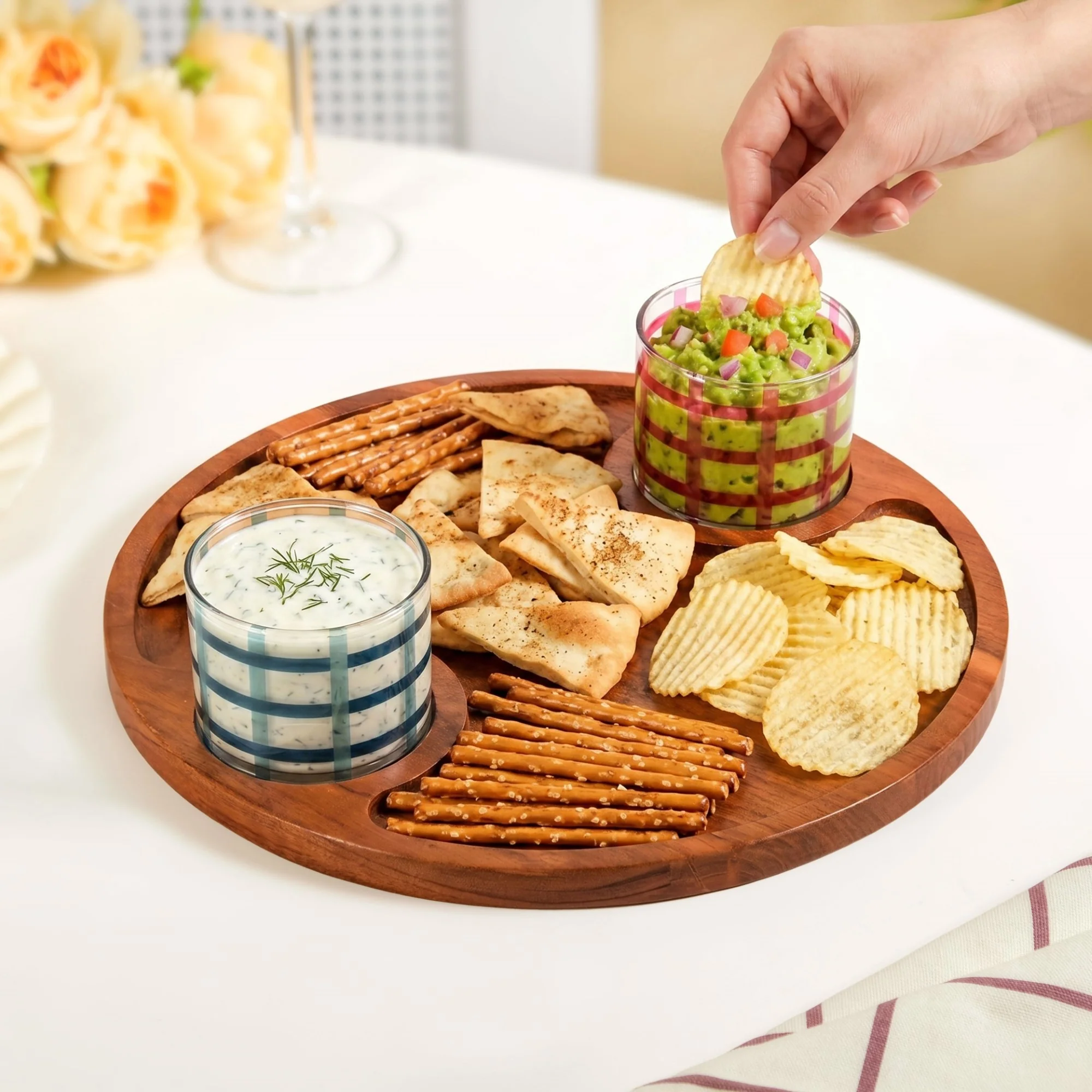 Platterazzi Round Serving Platter With Checkered Bowls Set Of 3 - Image 7