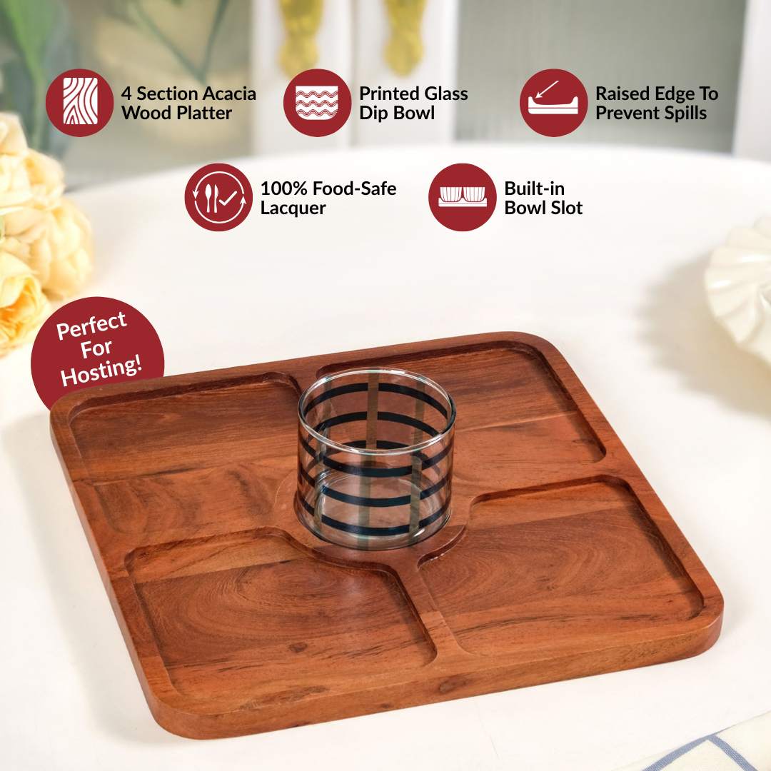 Platterazzi Sectioned Platter With Checkered Glass Bowl Set Of 2 - Image 2