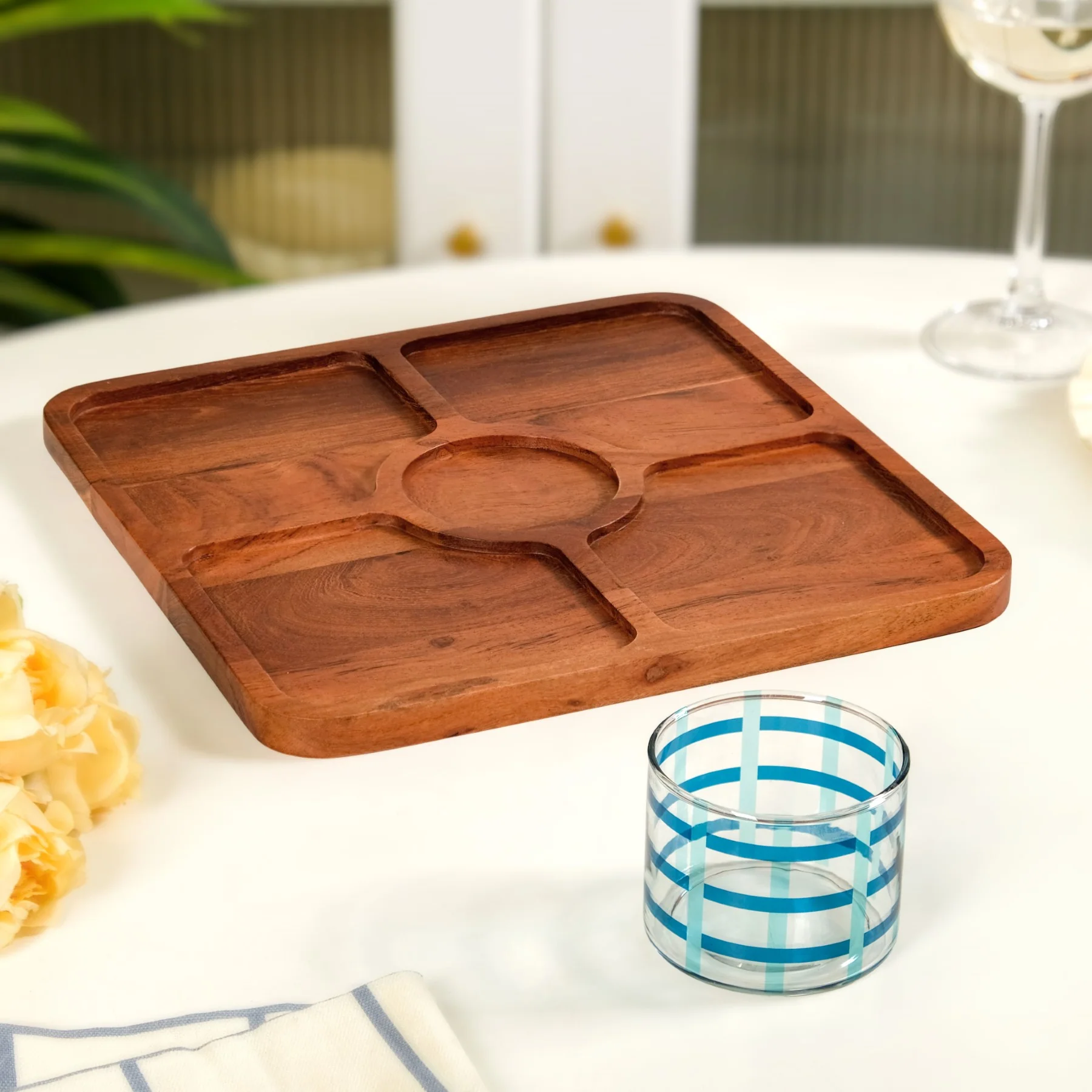 Platterazzi Sectioned Platter With Checkered Glass Bowl Set Of 2 - Image 5