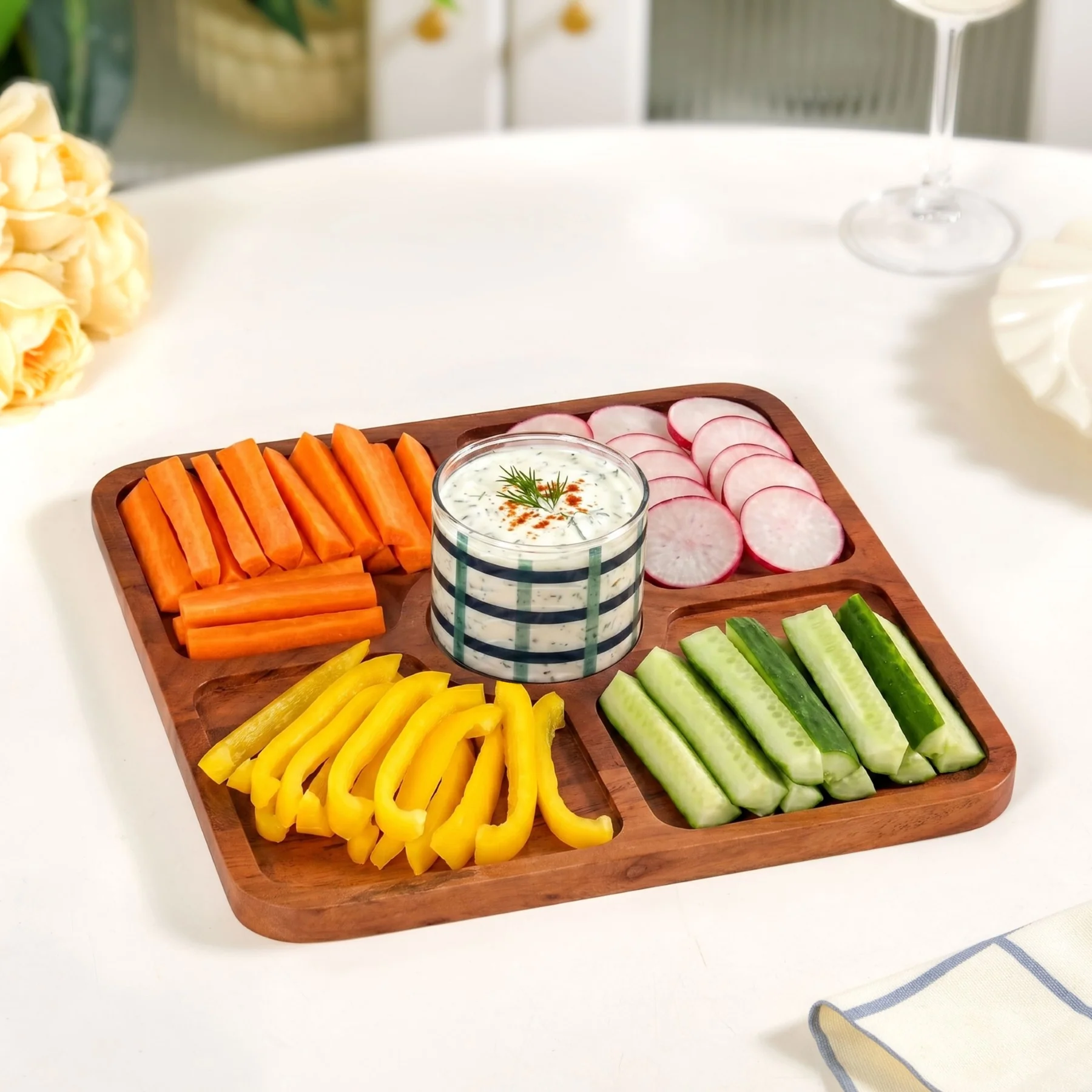 Platterazzi Sectioned Platter With Checkered Glass Bowl Set Of 2 - Image 6