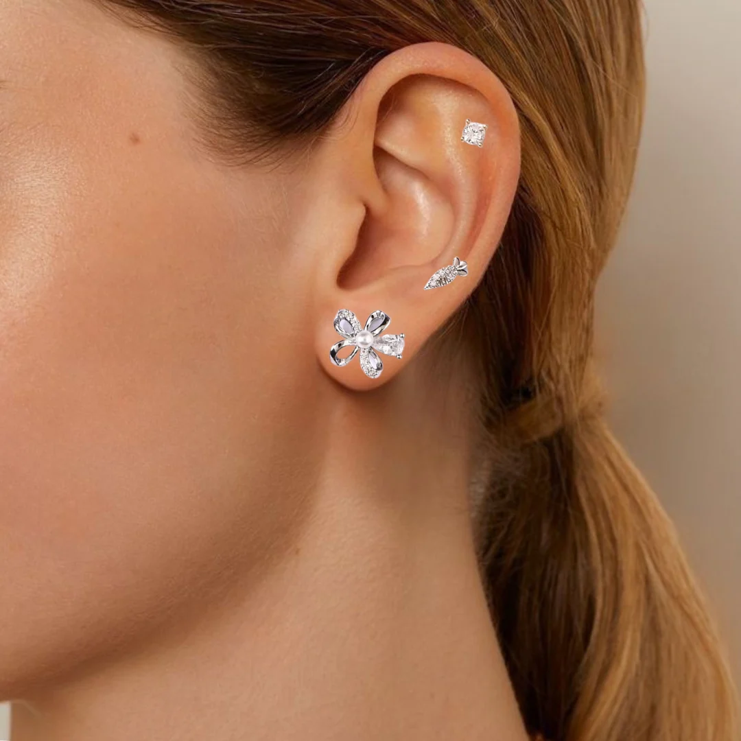 Playful Whimsy Silver Stud Earrings Set Of 3 - Image 2