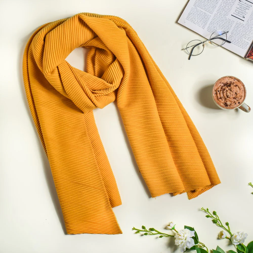 Pleated Hi-Fashion Stole Yellow