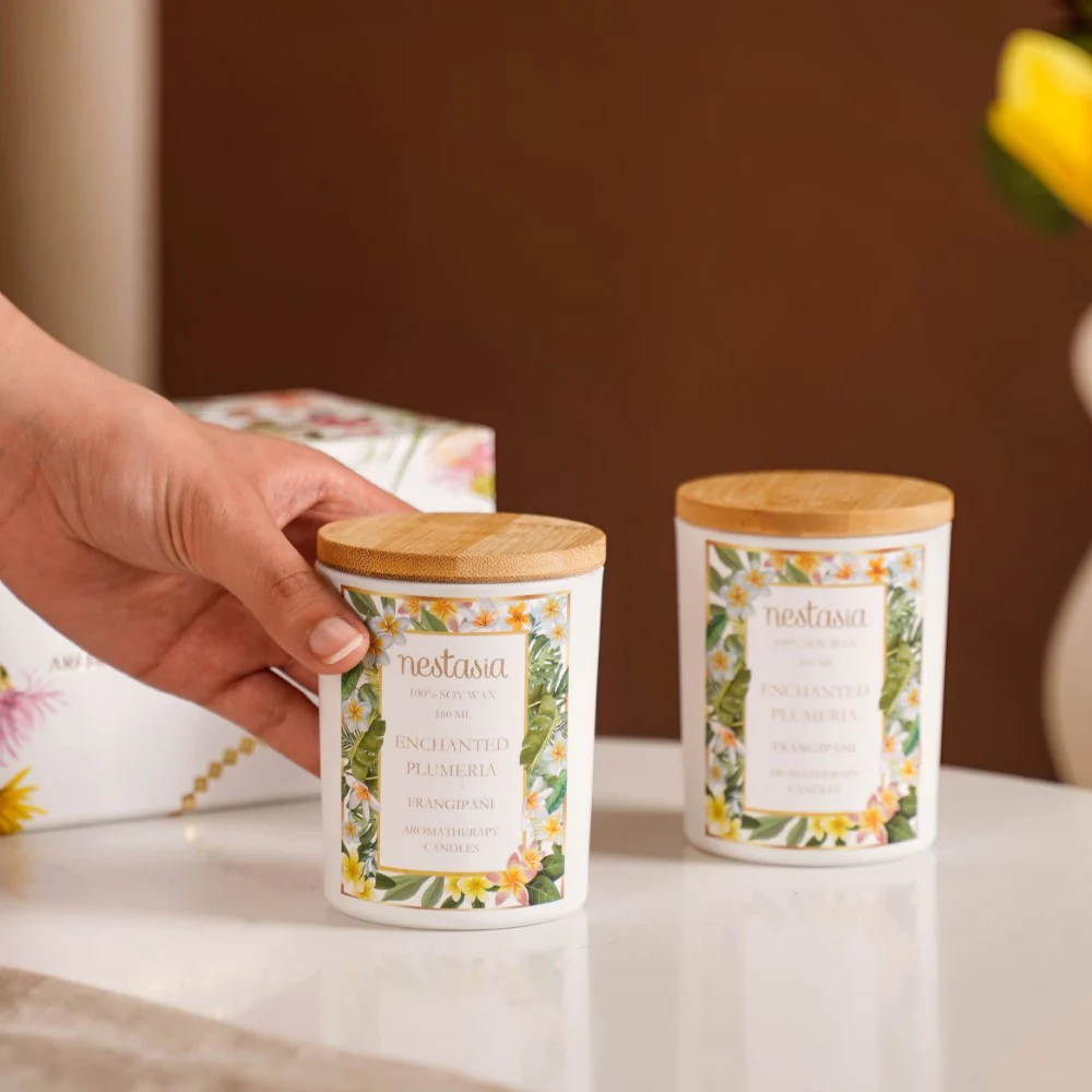 Plumeria Scented Candle Jar With Lid Set Of 2 - Image 2