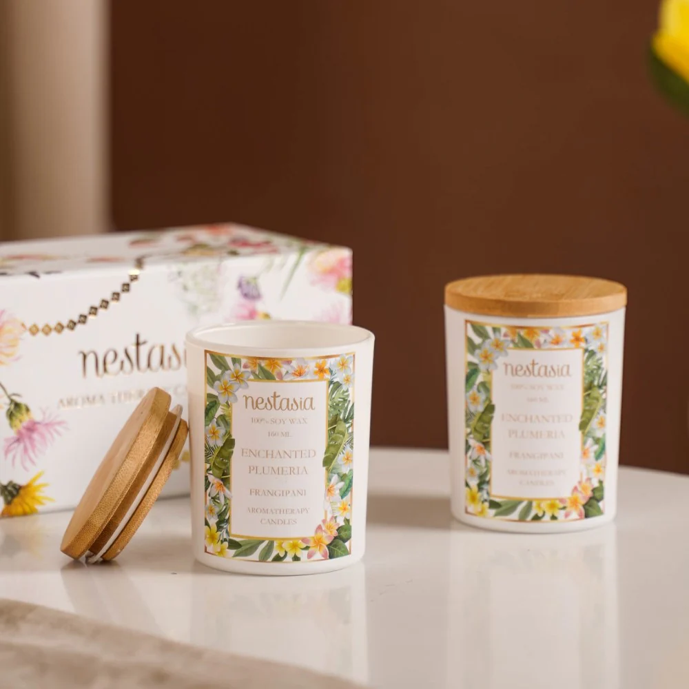 Plumeria Scented Candle Jar With Lid Set Of 2 - Image 5