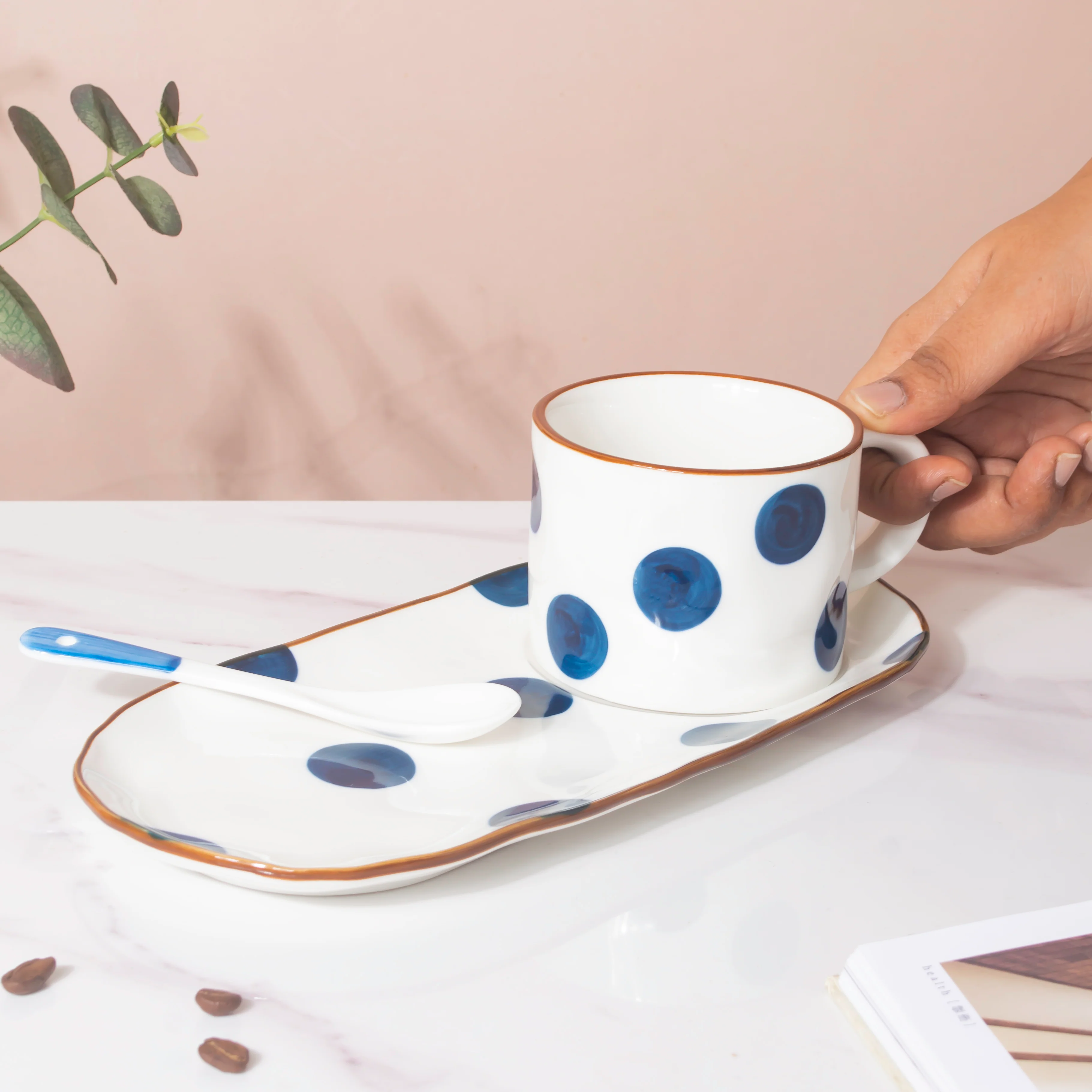 Polka Dot Cup And Tray Set With Spoon - Image 2
