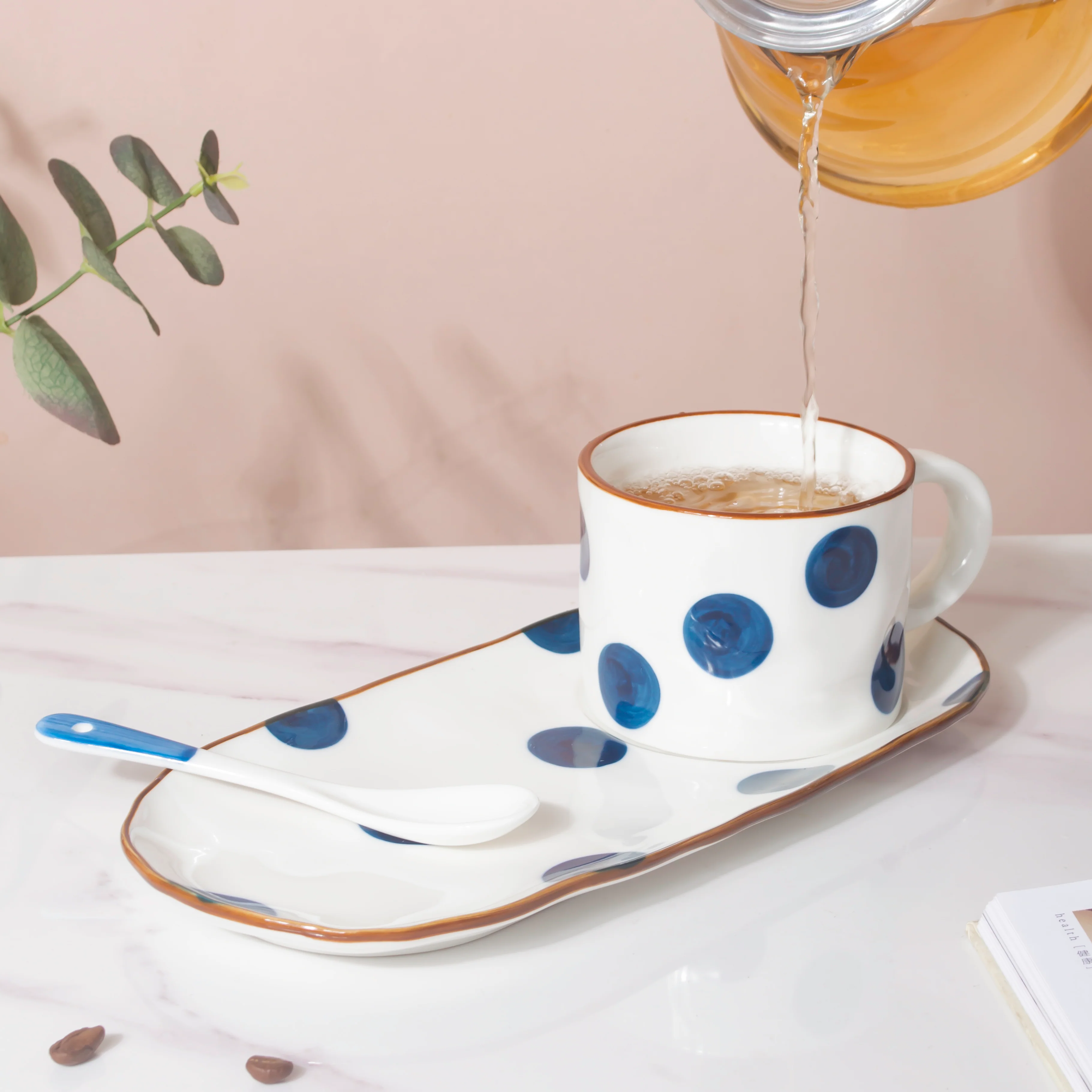 Polka Dot Cup And Tray Set With Spoon - Image 7