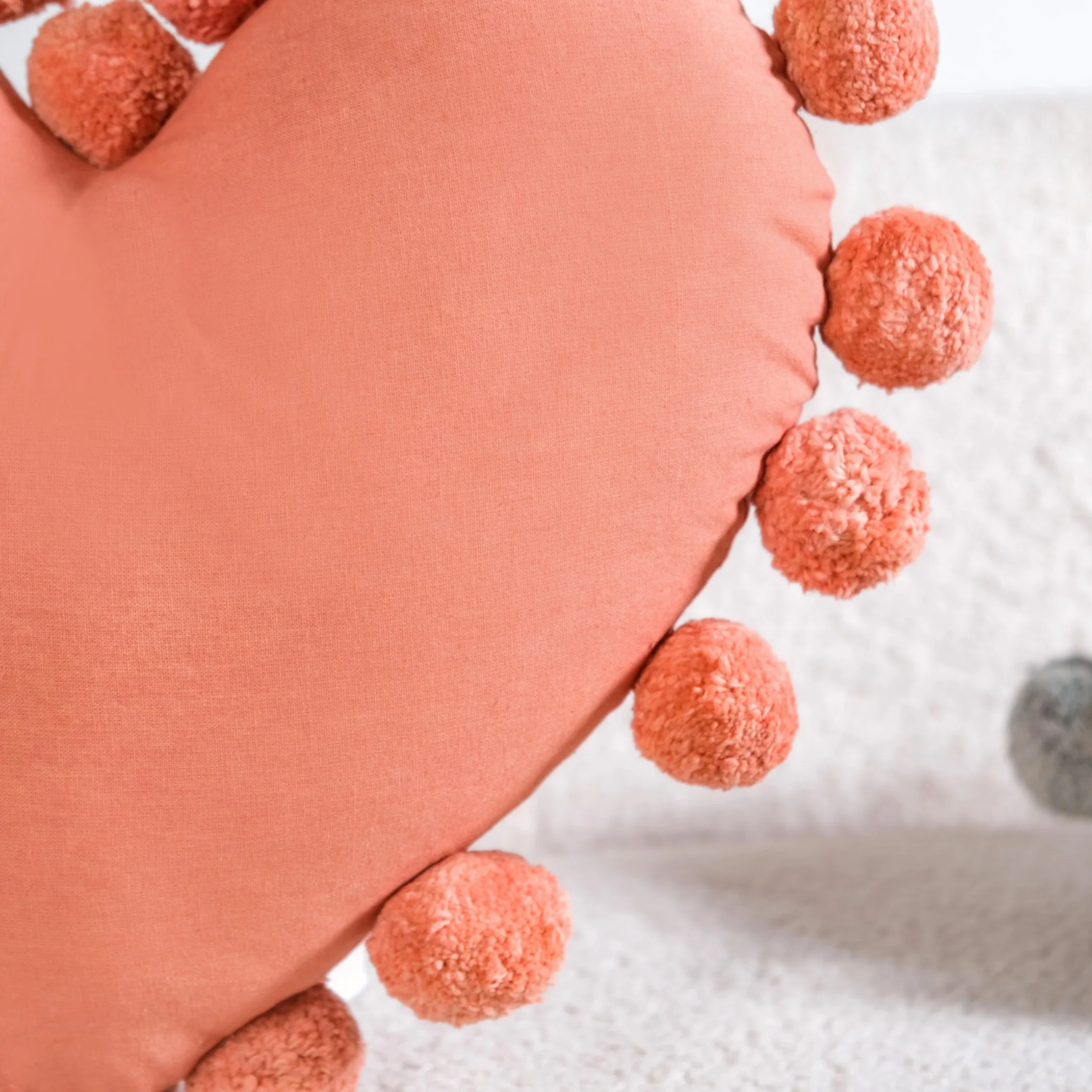 Pom Pom Heart Sofa Cushion Dusty Pink 40x35cm - Image 5