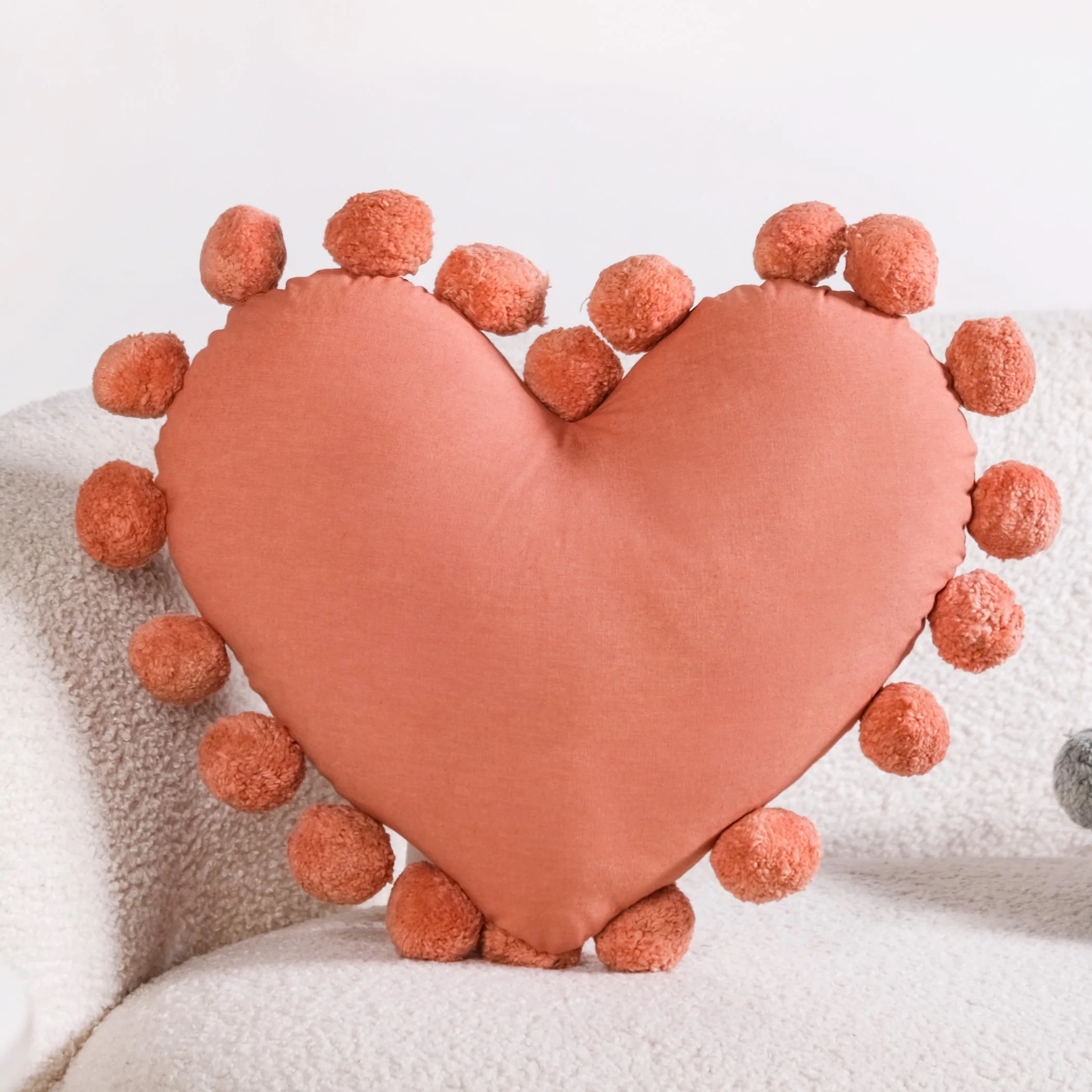 Pom Pom Heart Sofa Cushion Dusty Pink 40x35cm - Image 6