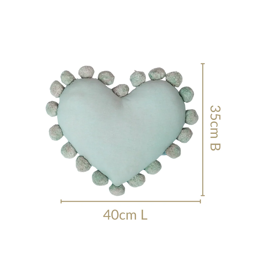 Pom Pom Heart Sofa Cushion Mint Green 40x35cm - Image 3