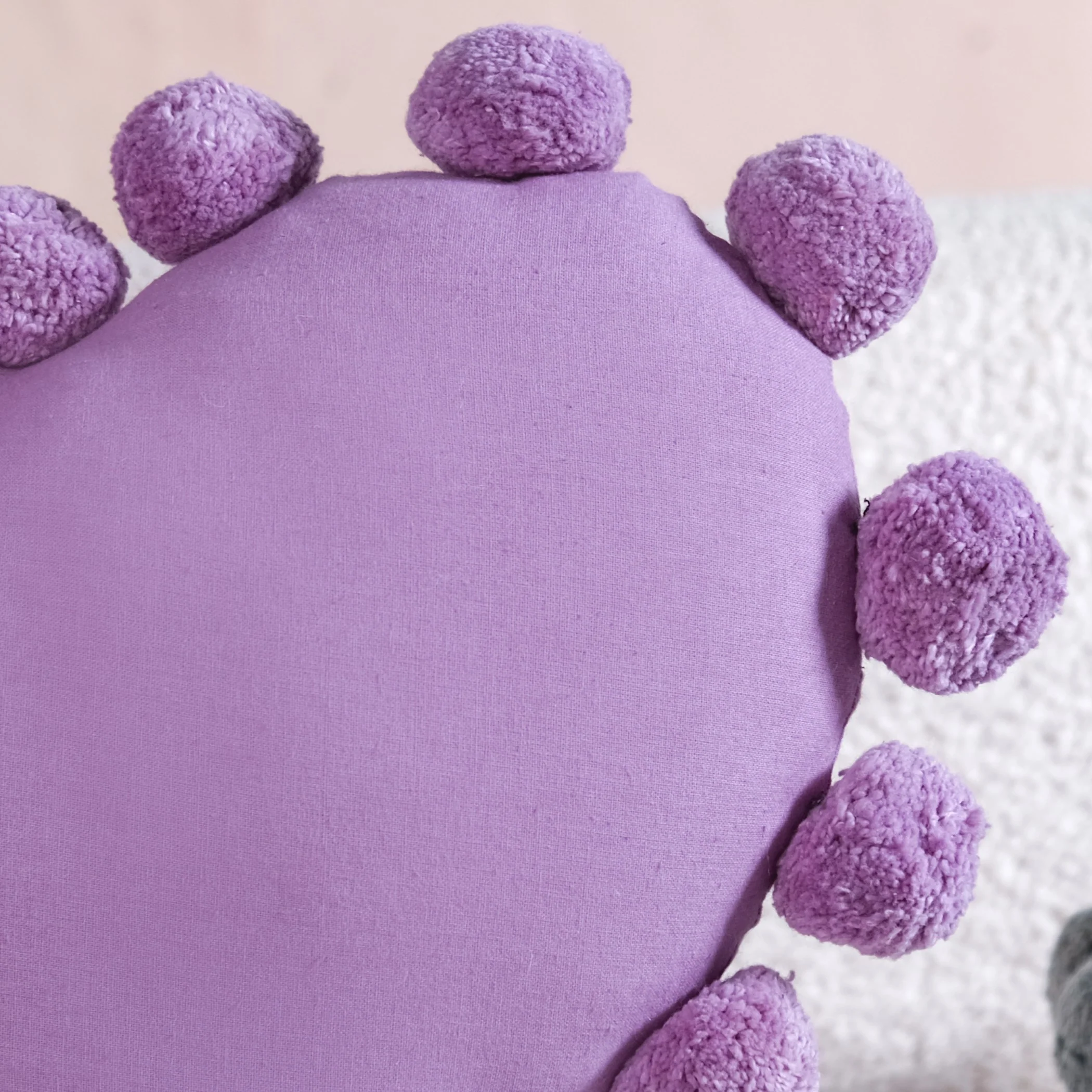 Pom Pom Heart Sofa Cushion Purple 40x35cm - Image 5