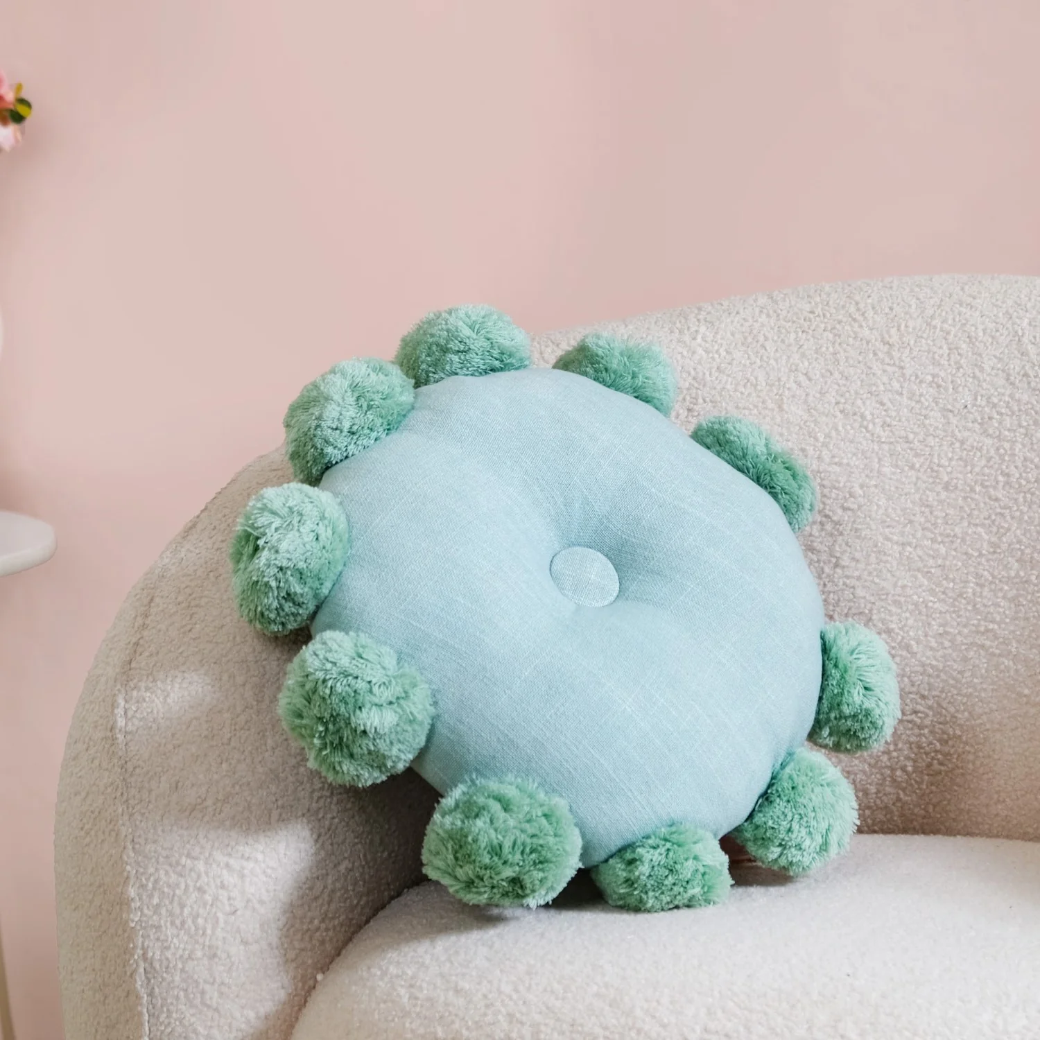 Pom Pom Round Cushion Mint Green 17 Inch - Image 2