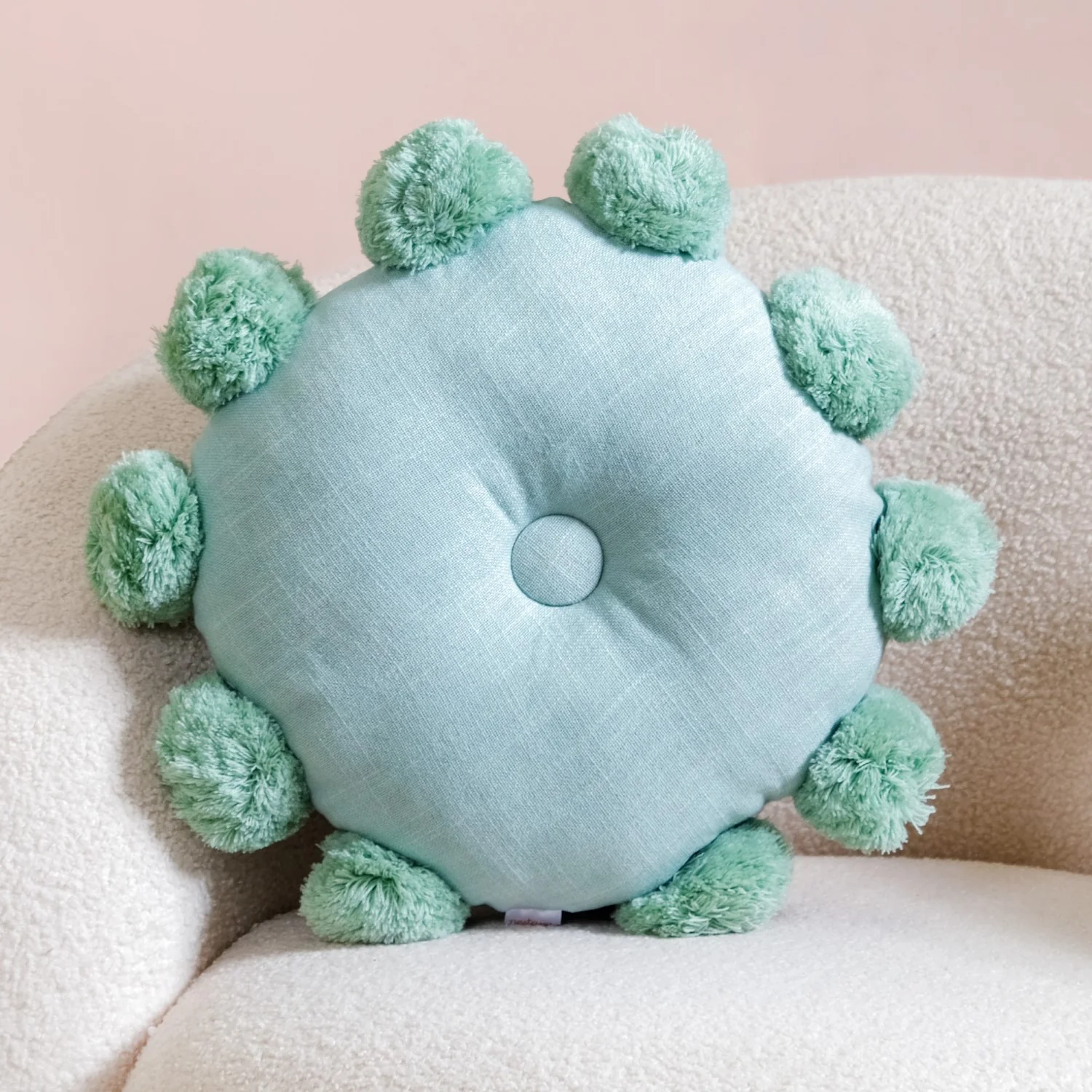 Pom Pom Round Cushion Mint Green 17 Inch - Image 6