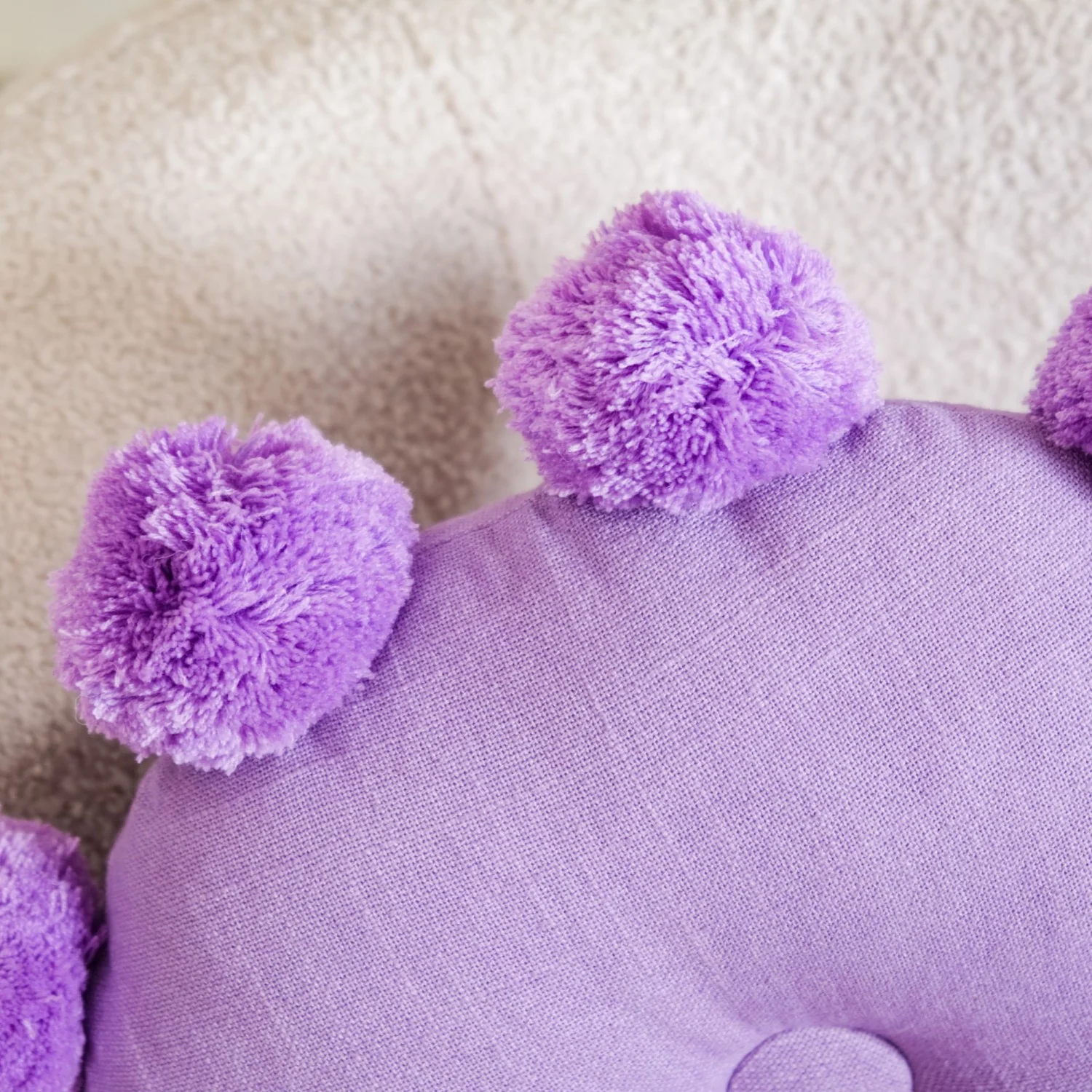 Pom Pom Round Sofa Cushion Purple 17 Inch - Image 3
