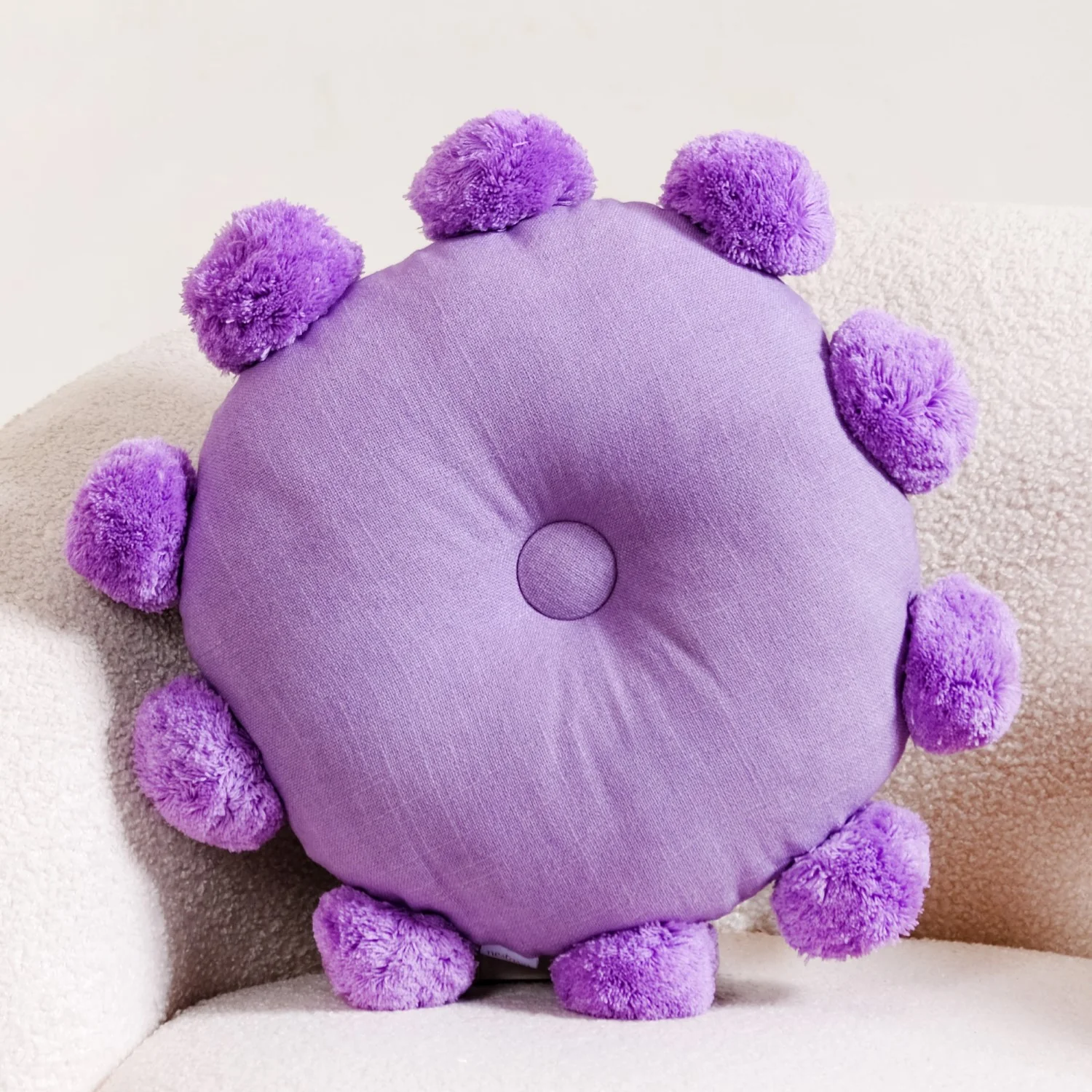 Pom Pom Round Sofa Cushion Purple 17 Inch - Image 6