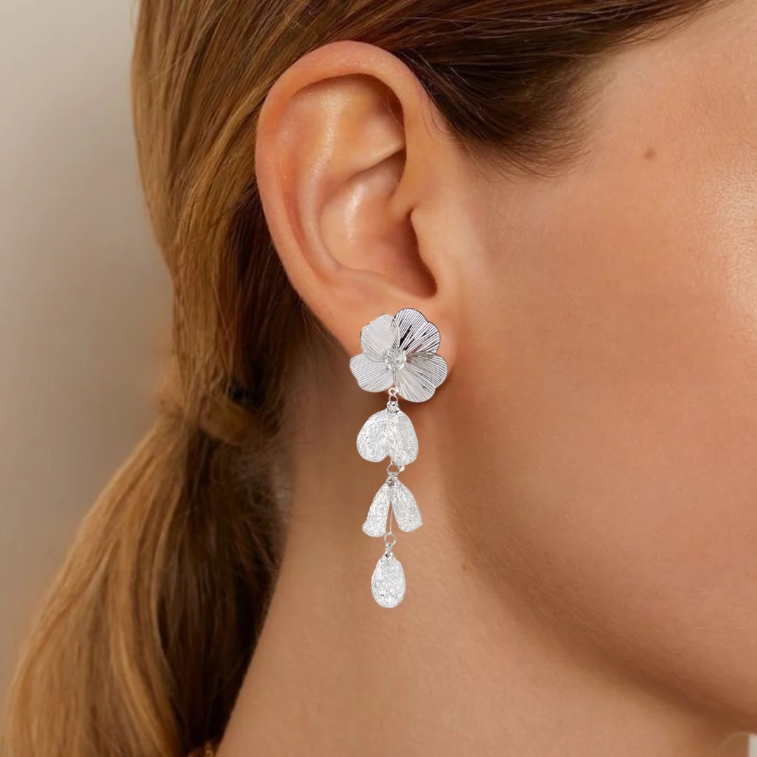 Poppy Blossom Sparkling Silver Danglers - Image 2
