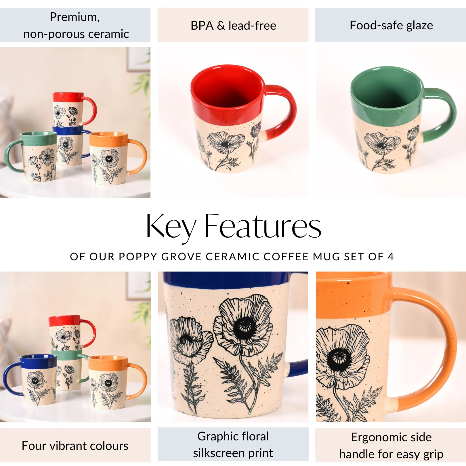 Poppy Grove Ceramic Coffee Mug Set Of 4 450ml - Image 5