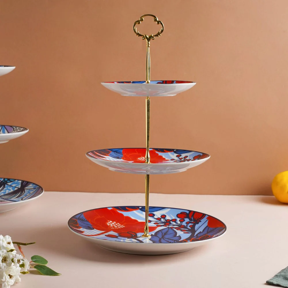 Poppy Multicolour Printed Ceramic 3-Tier Dessert Stand - Image 4
