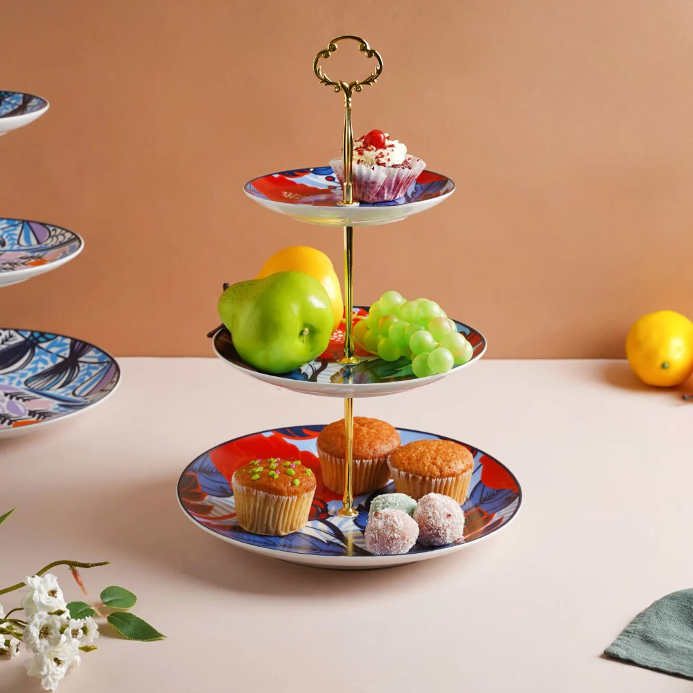 Poppy Multicolour Printed Ceramic 3-Tier Dessert Stand - Image 7