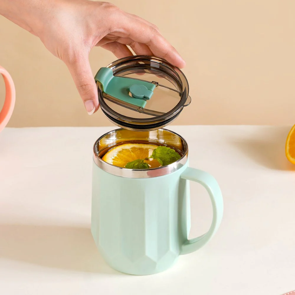 Portable Travel Coffee Mug With Lid Mint 400ml - Image 3