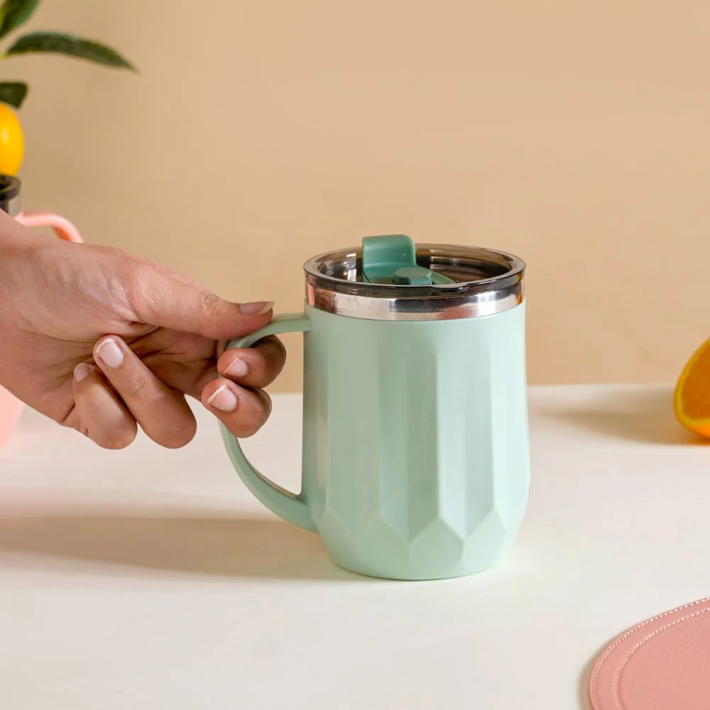 Portable Travel Coffee Mug With Lid Mint 400ml - Image 4