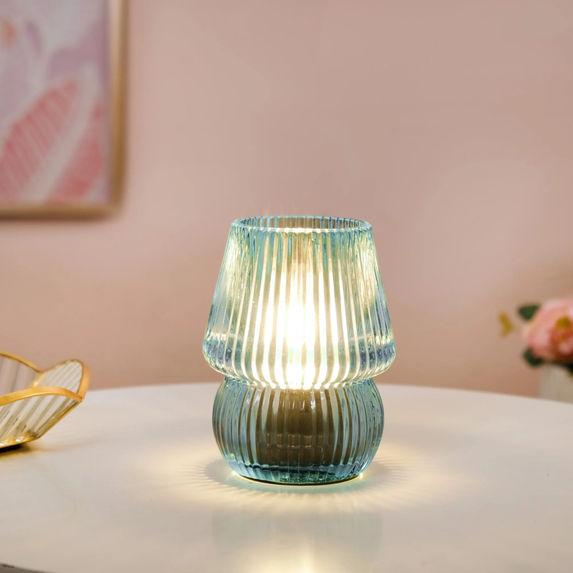 Portable LED Glass Table Lamp Blue - Image 2