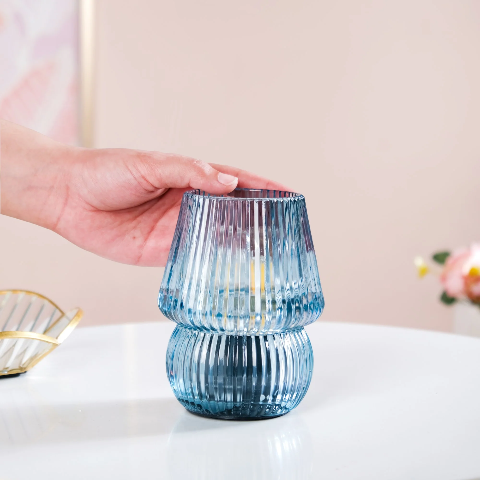 Portable LED Glass Table Lamp Blue - Image 3