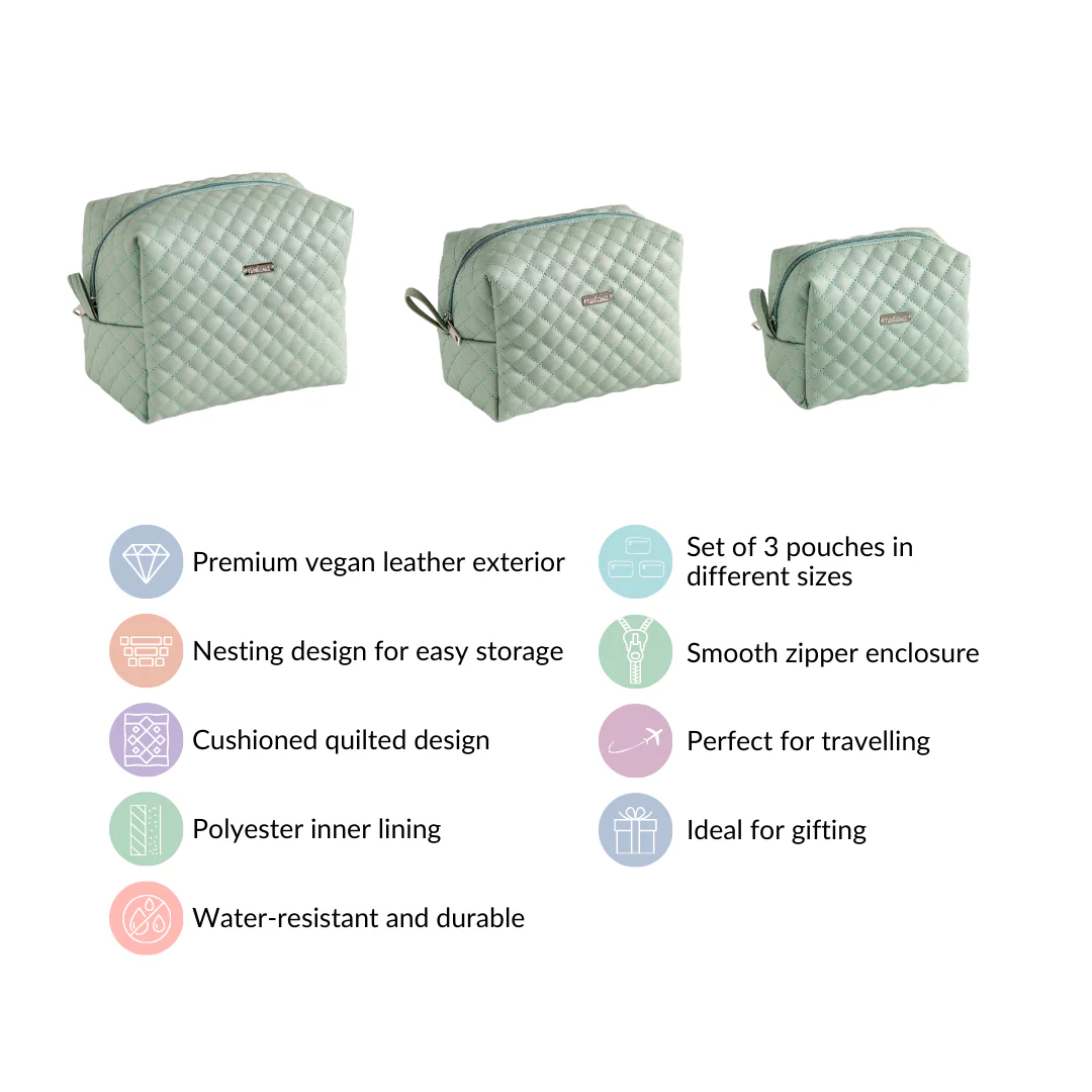 Portable Travel Pouches Set Of 3 Mint Green - Image 5
