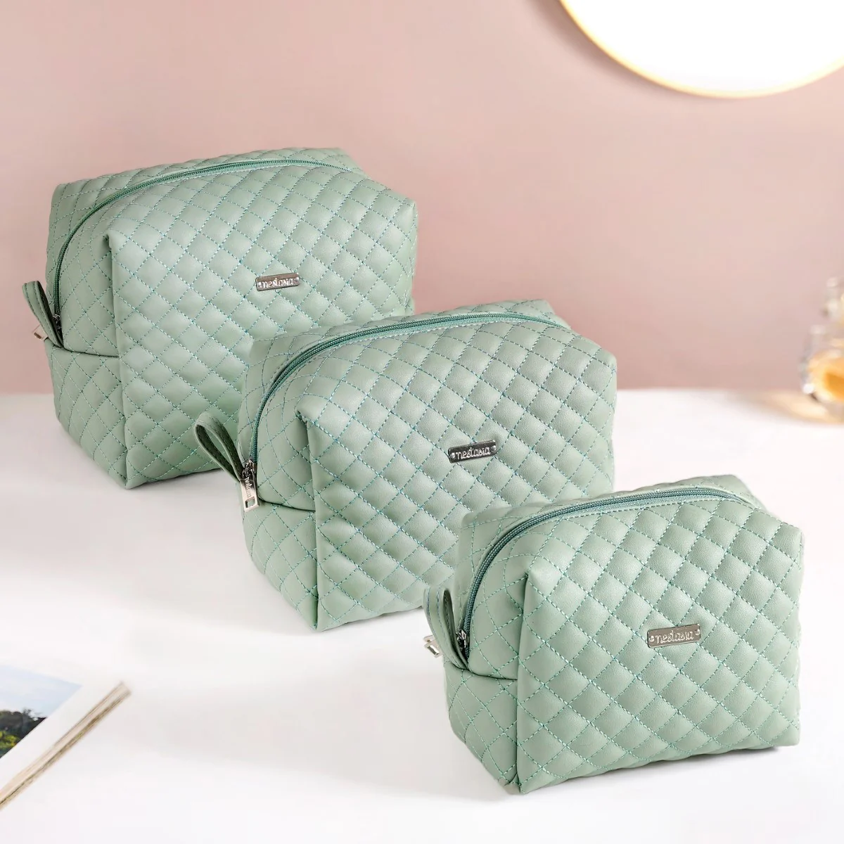 Portable Travel Pouches Set Of 3 Mint Green - Image 7