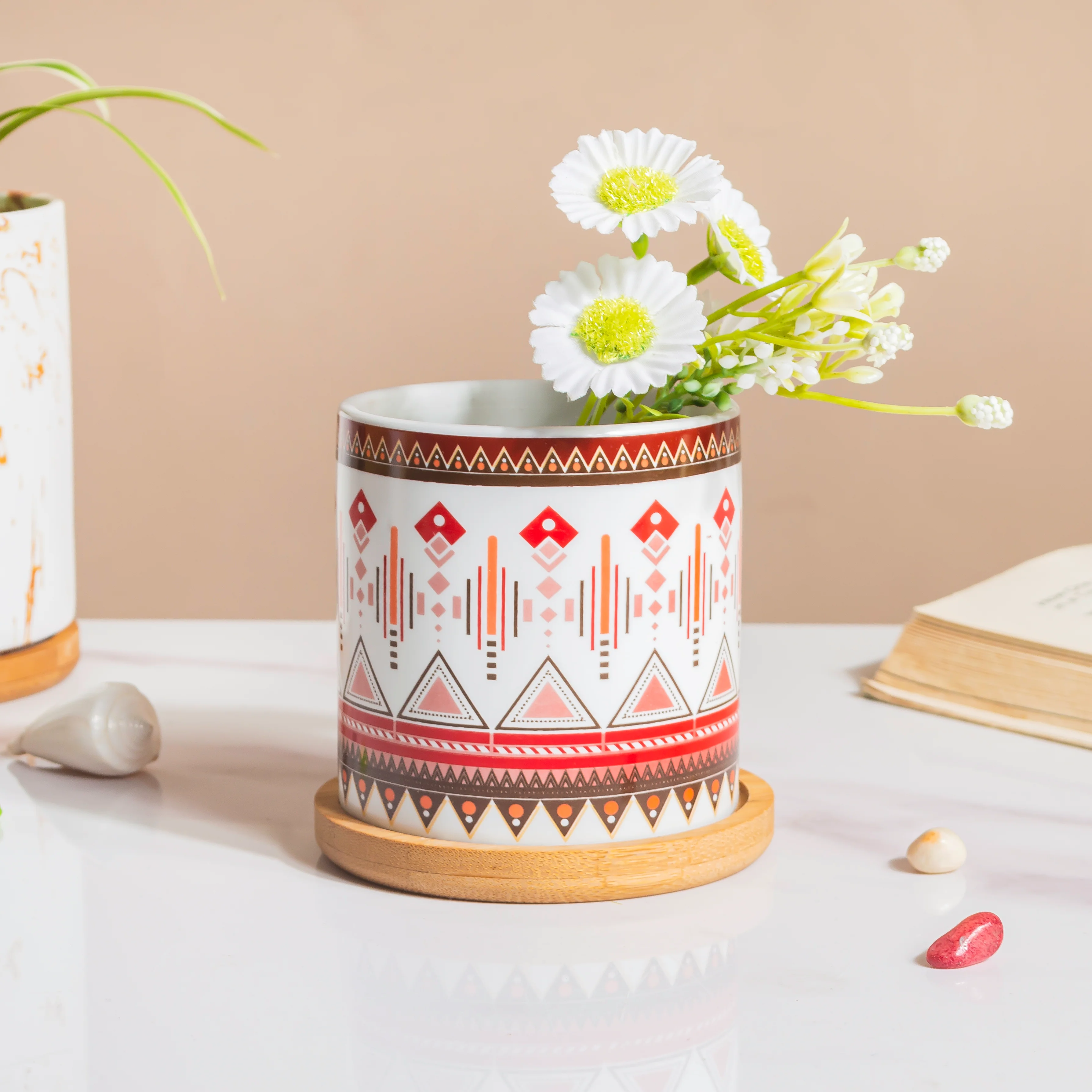 Potted Palette Ceramic Planter With Coaster Set Of 5 - Image 2