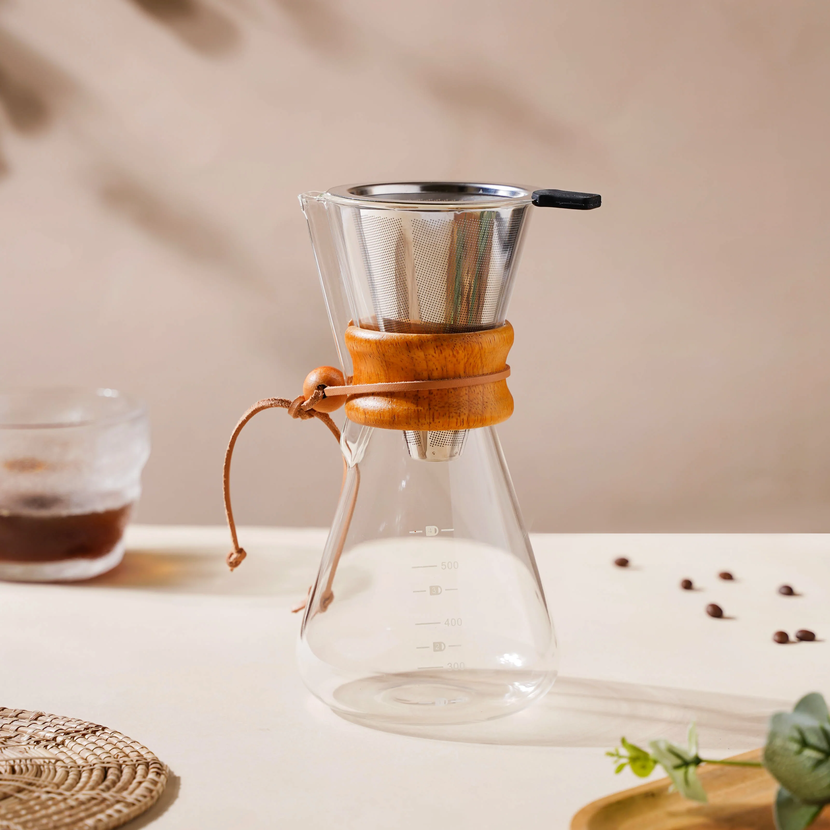 Pour Over Drip Coffee Maker With Wooden Collar - Image 2