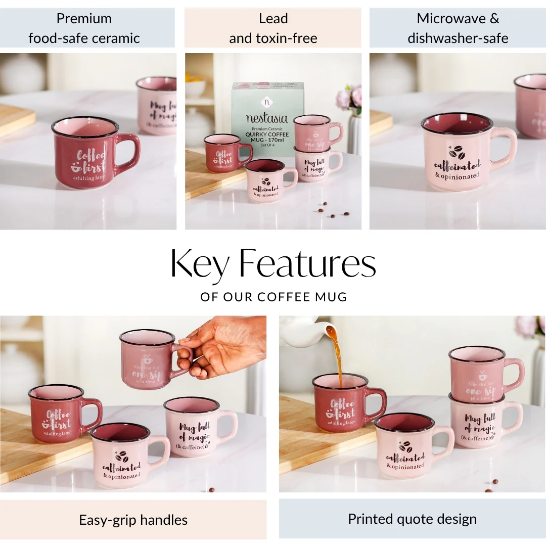 PourFect Mugs Set Of 4 Pink 170ml - Image 5