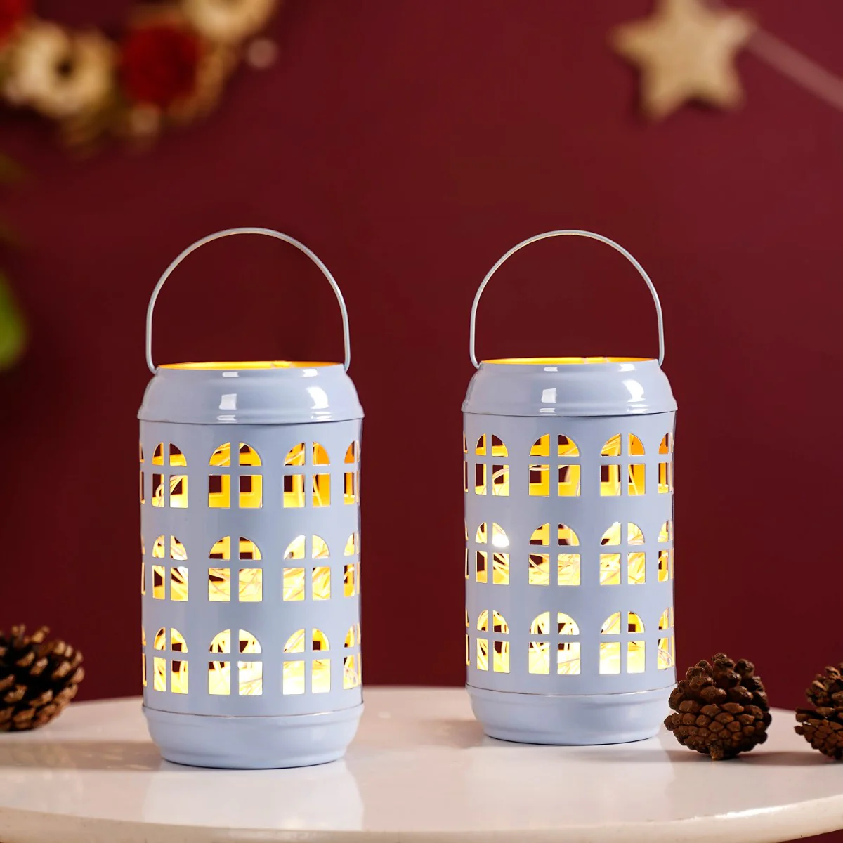 Powder Blue Metal Votive Candle Holder Set of 2 - Image 3