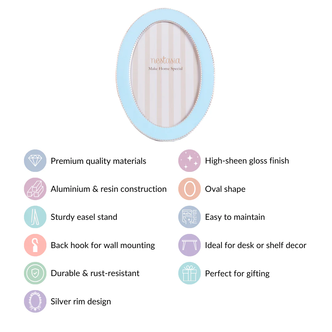 Powder Blue Oval Photo Frame 7"x5" - Image 3