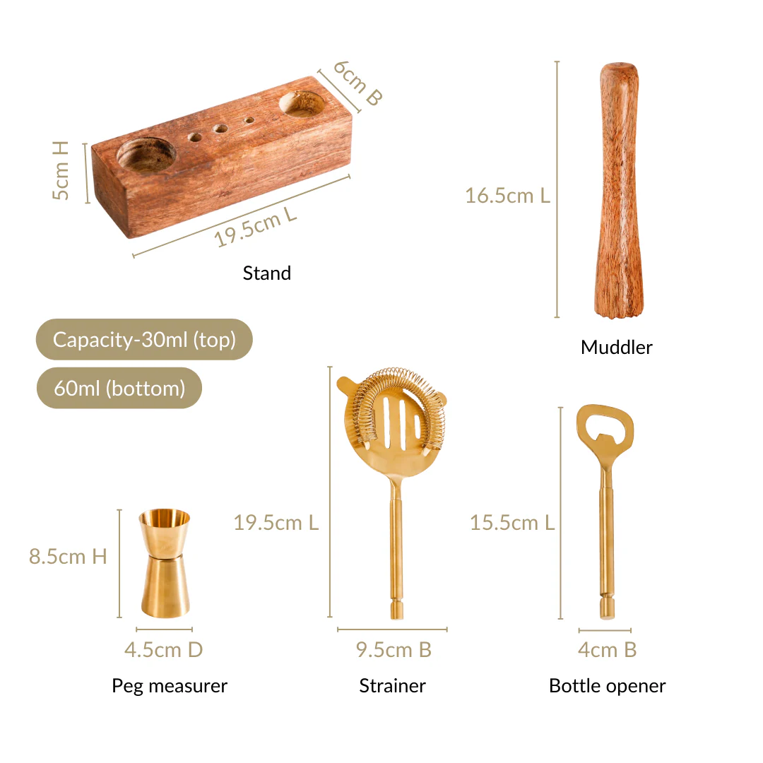 Premium Bar Tool Set Of 5 With Wooden Base Stand - Image 4