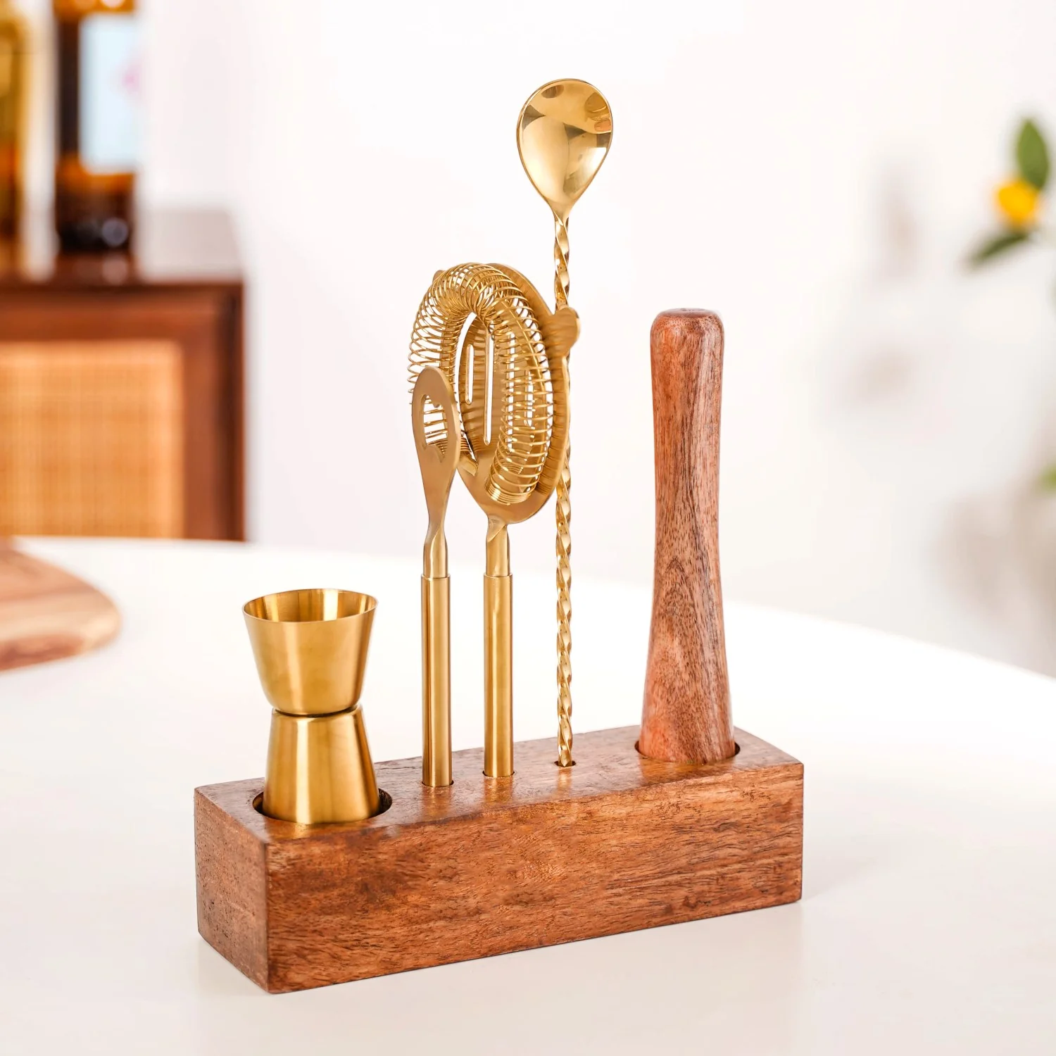 Premium Bar Tool Set Of 5 With Wooden Base Stand - Image 9