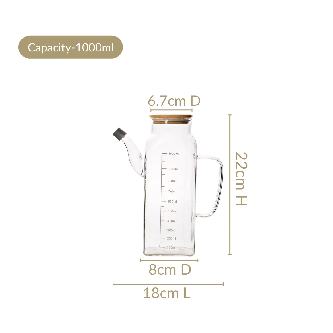 Premium Borosilicate Glass Oil Pot with Bamboo Lid 1000ml - Image 3