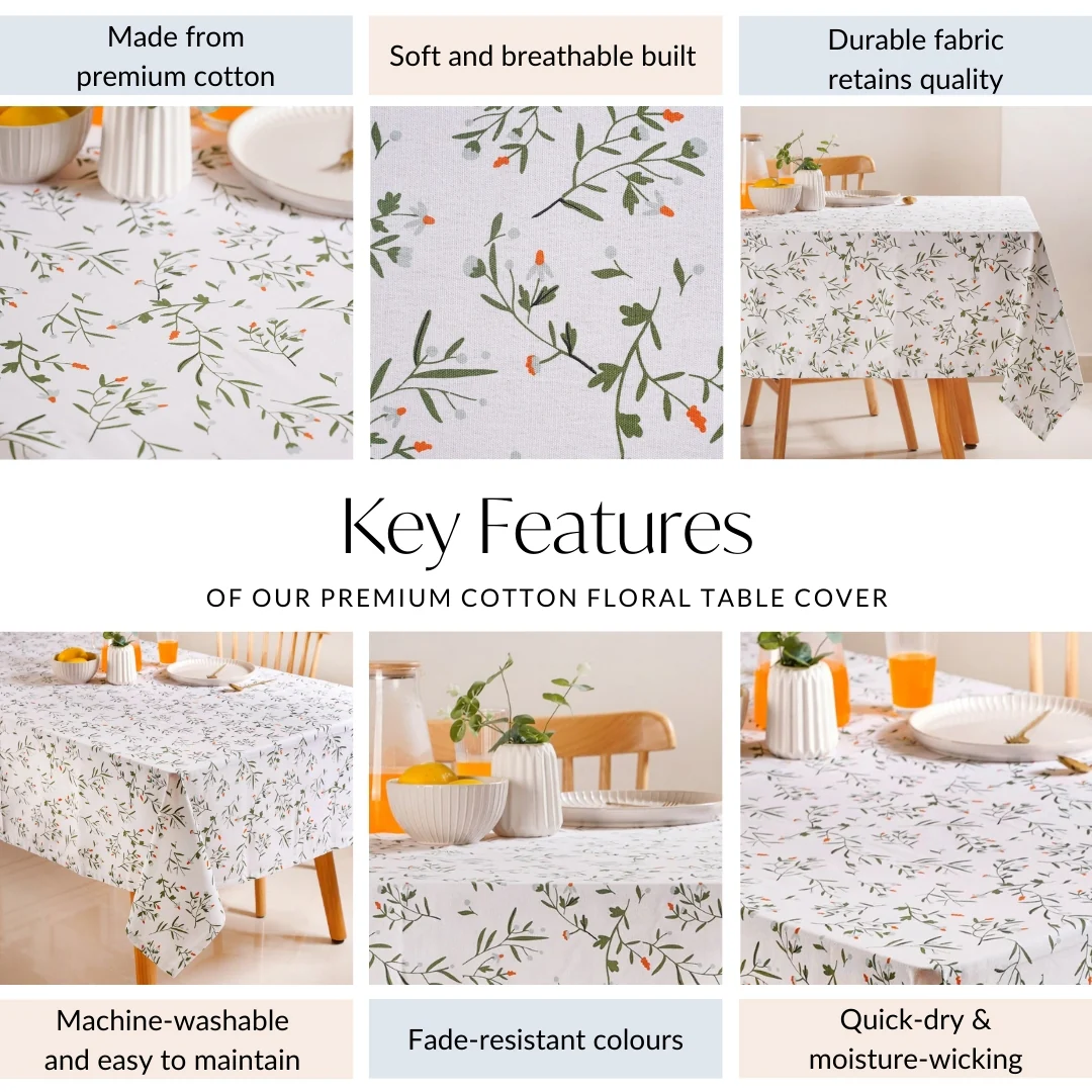 Premium Cotton Floral Table Cover For 6 Seater 154 x 208cm - Image 5