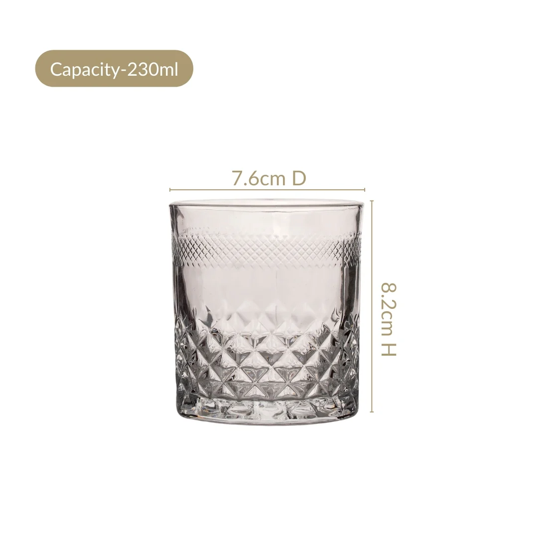 Premium Diamond Embossed Whiskey Tumbler Glass Set Of 6 230ml - Image 5